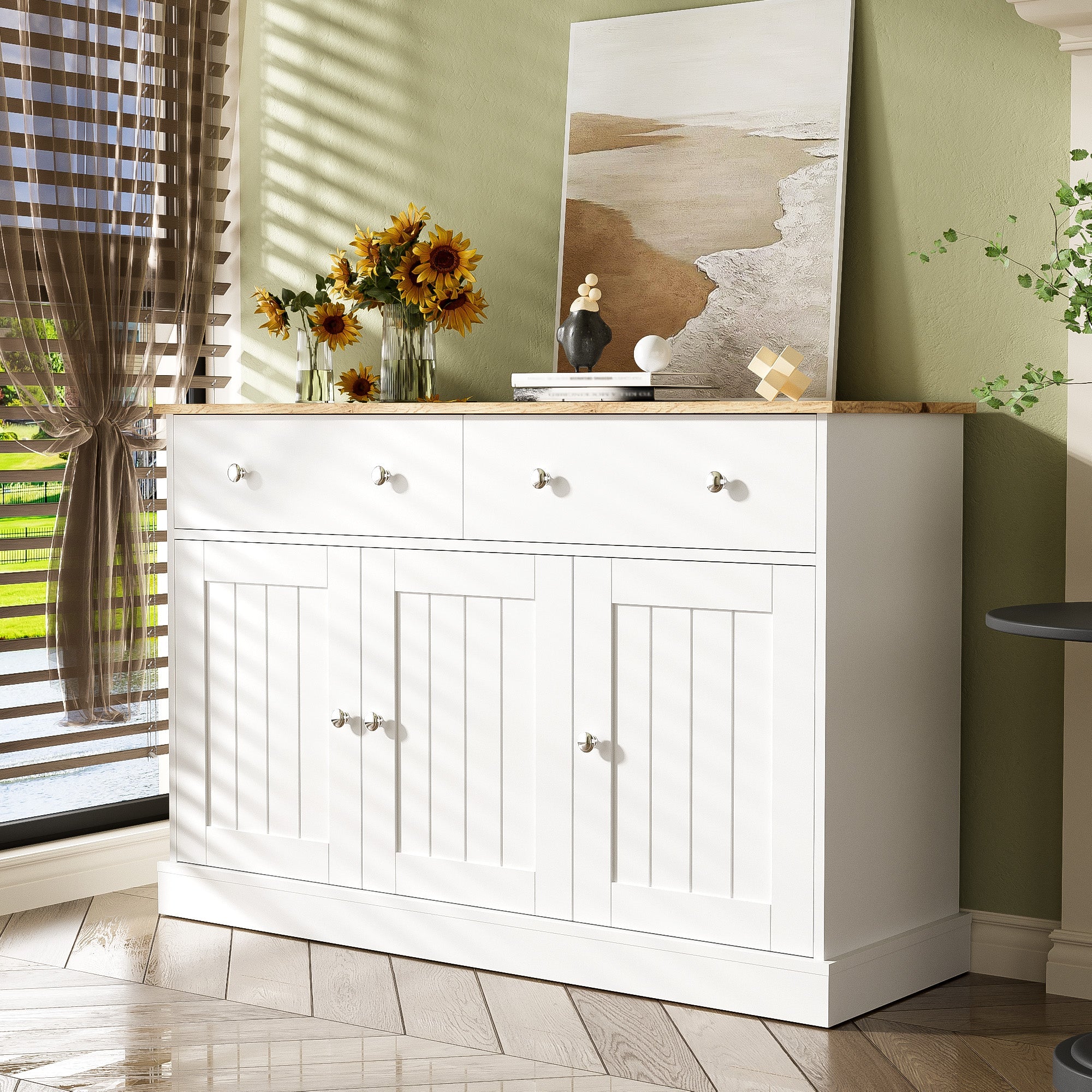 Logidon dressoir wit houtlook 120 cm 3 deuren 2 lades
