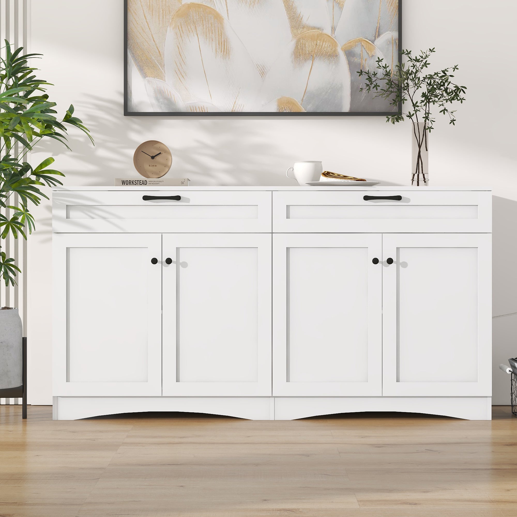Logidon Dressoir 160 x 40 x 85 cm – Wit dressoir met 2 lades