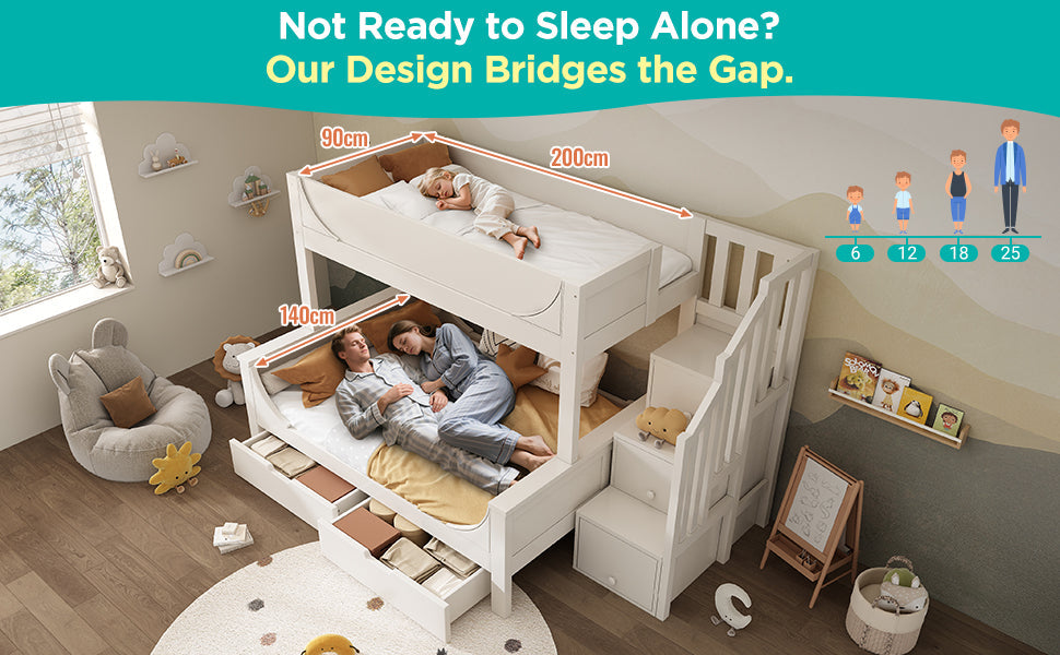 Logidon stapelbed kinderbed wit met ladderkast en lades