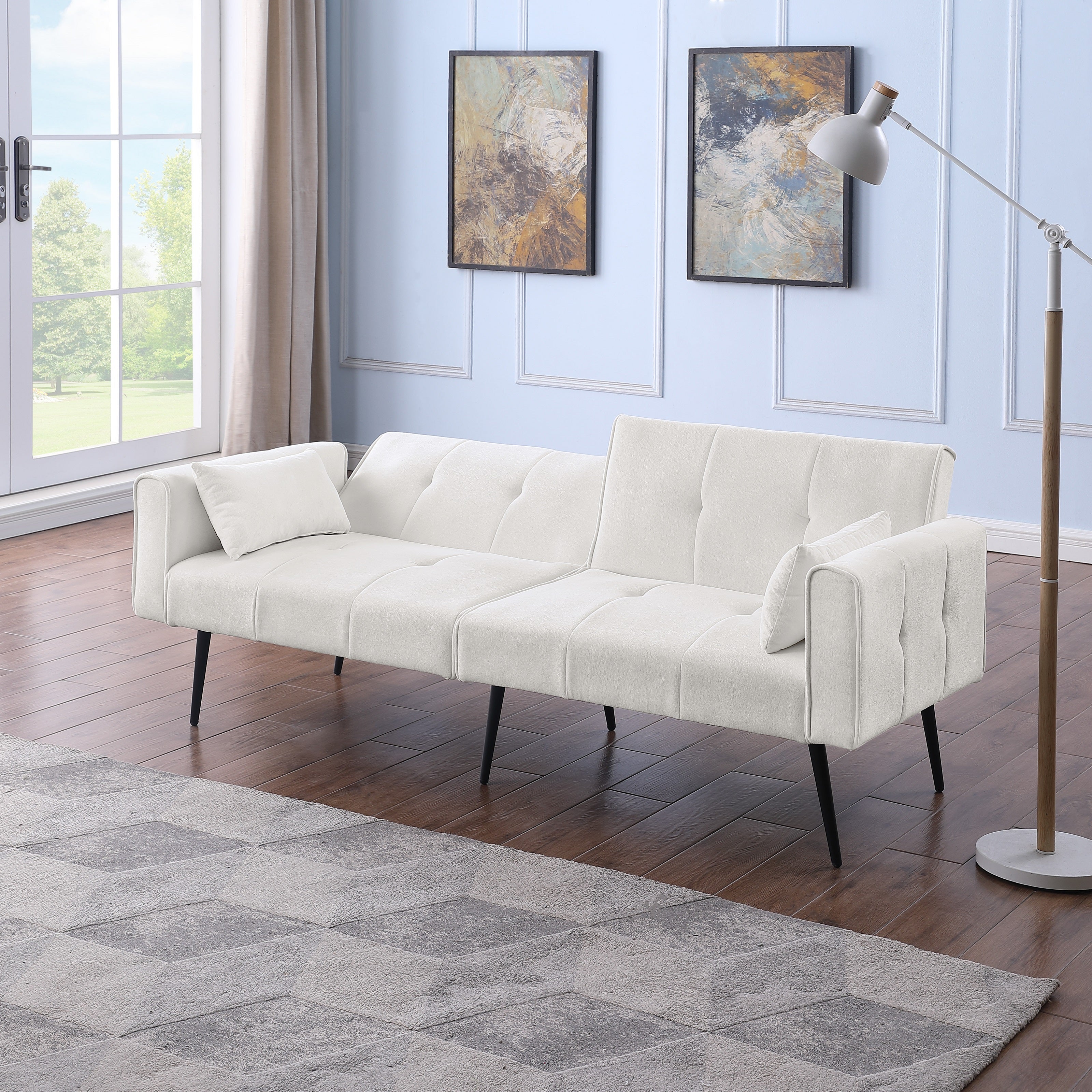 Logidon Futon slaapbank beige stof 175 cm lang 3-zits