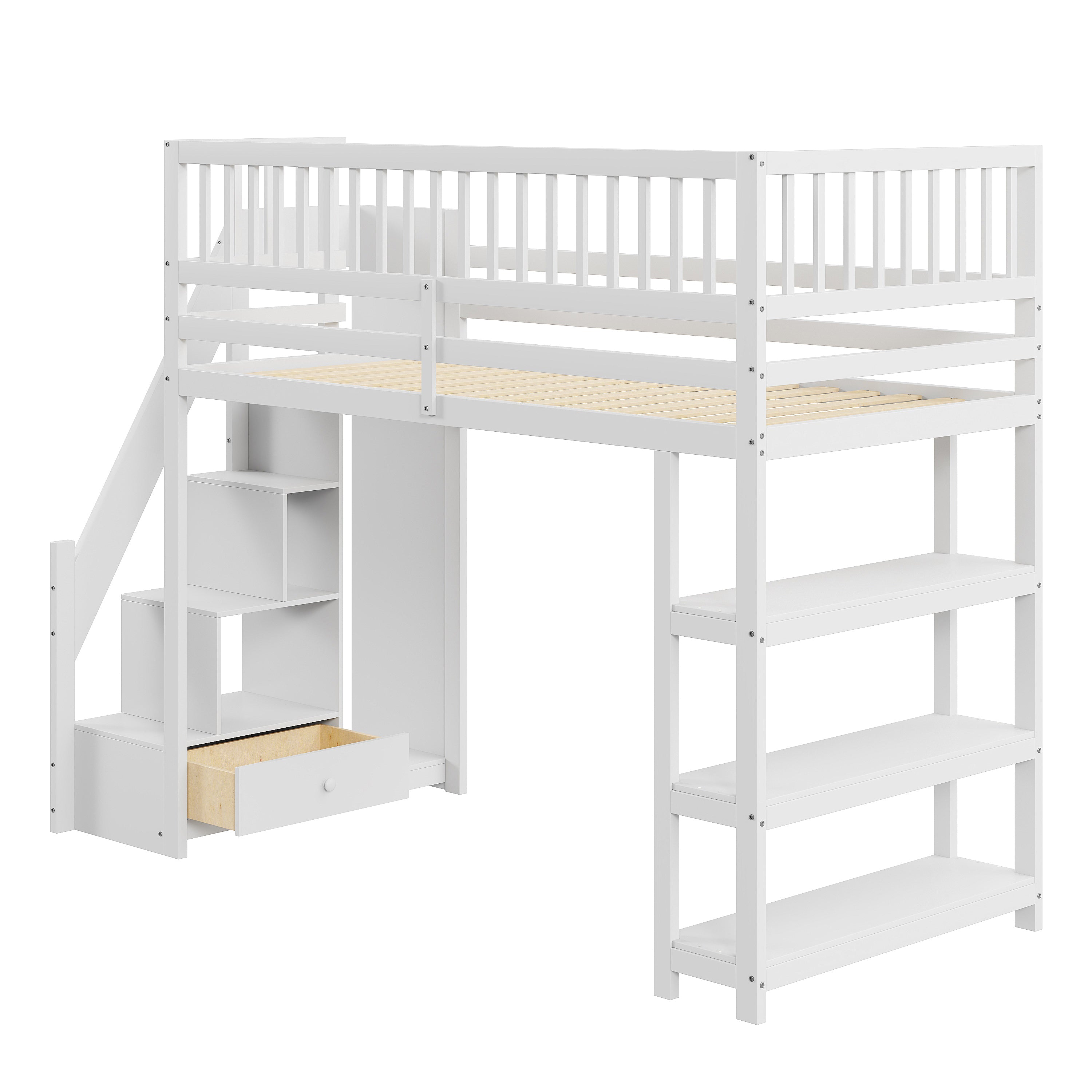 Logidon hoogslaper 90x200 met kledingkast en opbergruimte wit