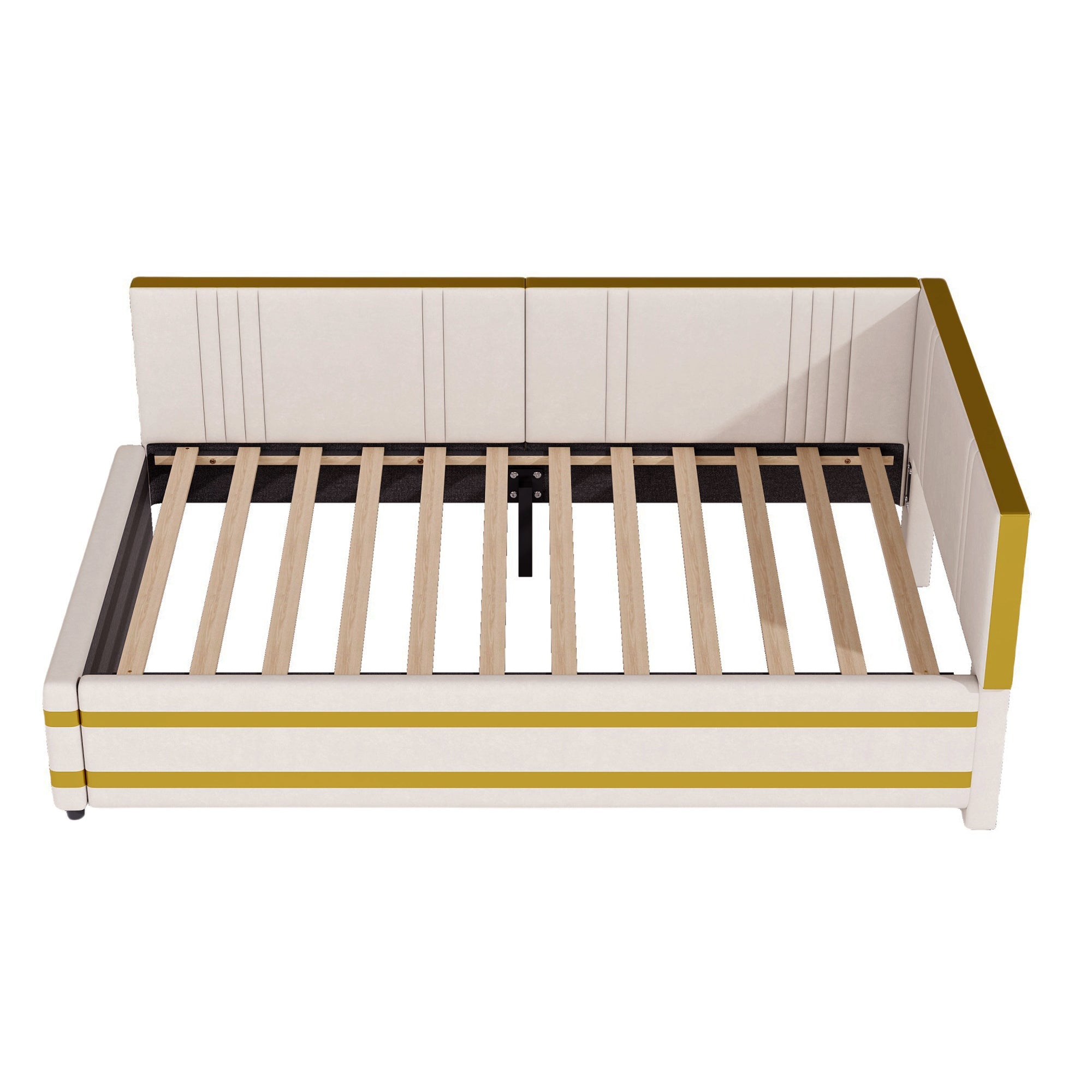 Logidon gestoffeerd bed 90x200 beige met lattenbodem multifunctioneel bed