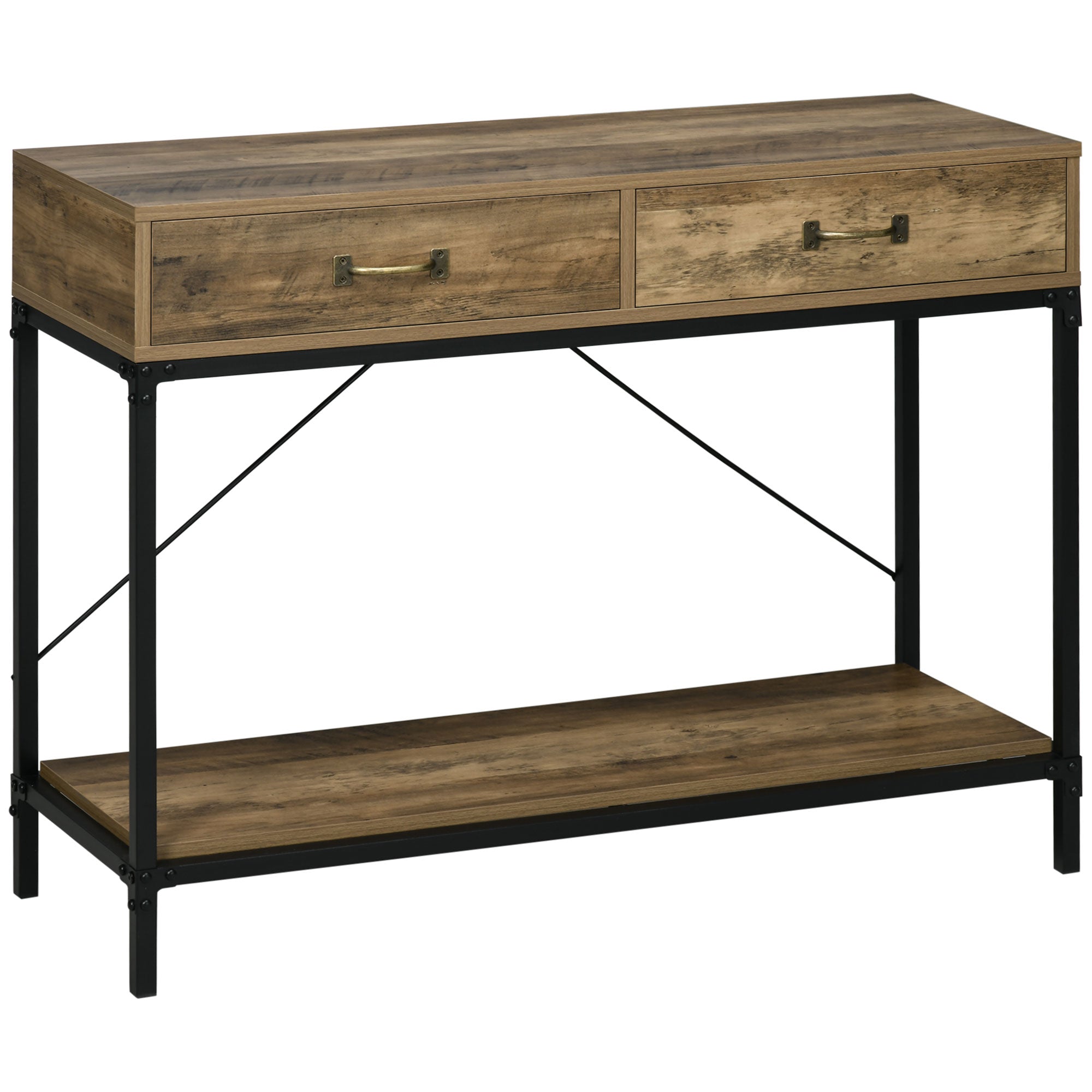 Logidon Bijzettafel Met 2 Laden Vintage Bruin Zwart 100x35x76,5