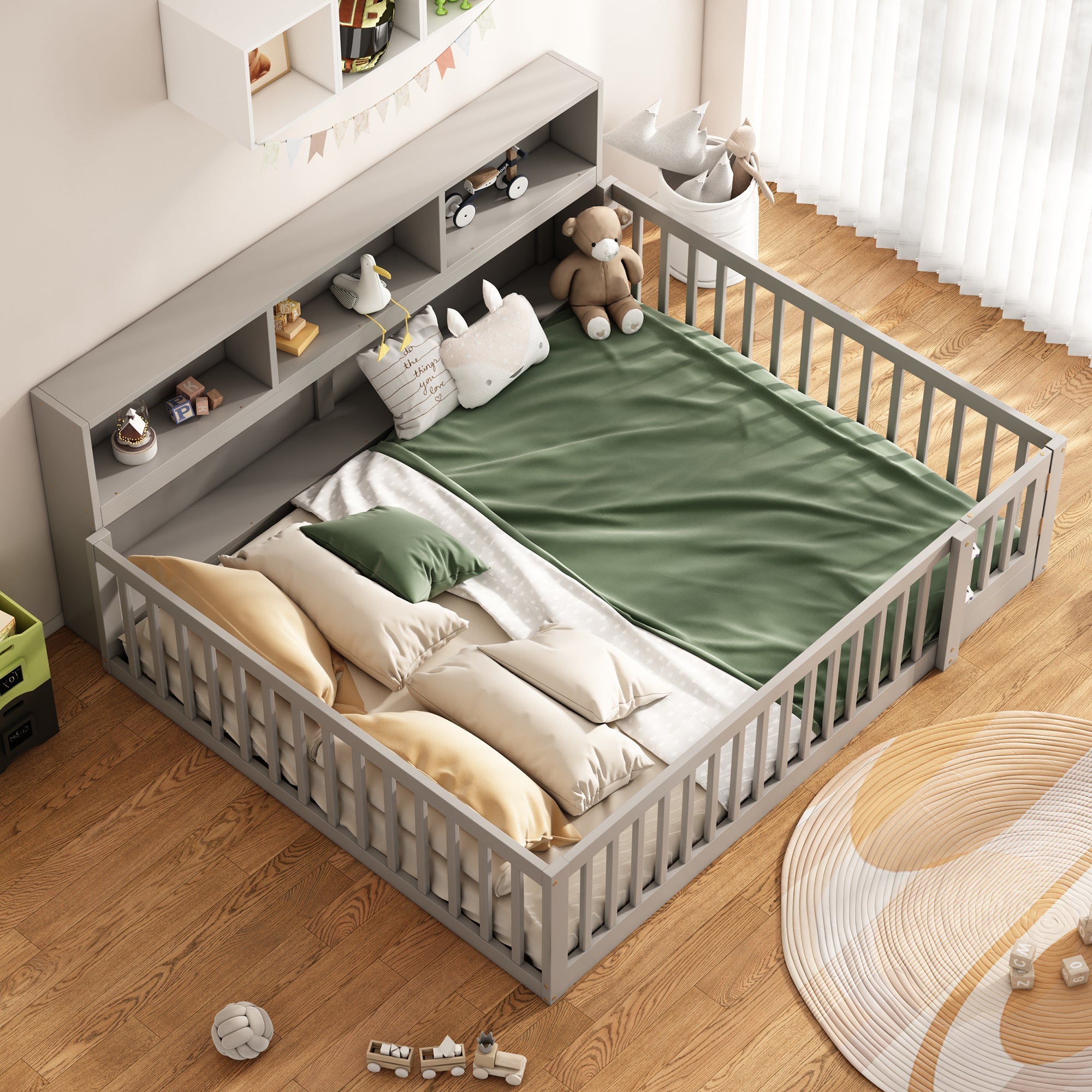 Logidon Daybed 140x200 grijze slaapbank met opbergvak en lattenbodem