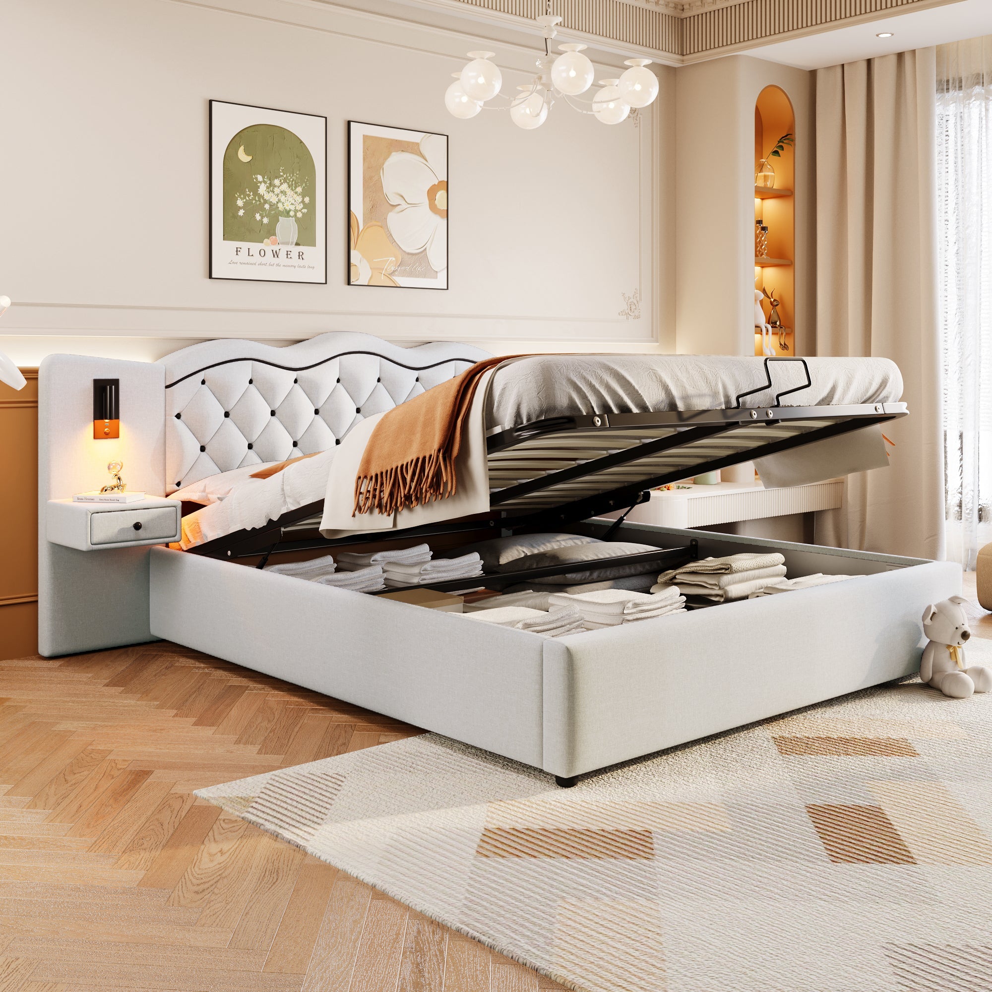 Logidon 180x200 beige plat bed met gestoffeerd hoofdeinde