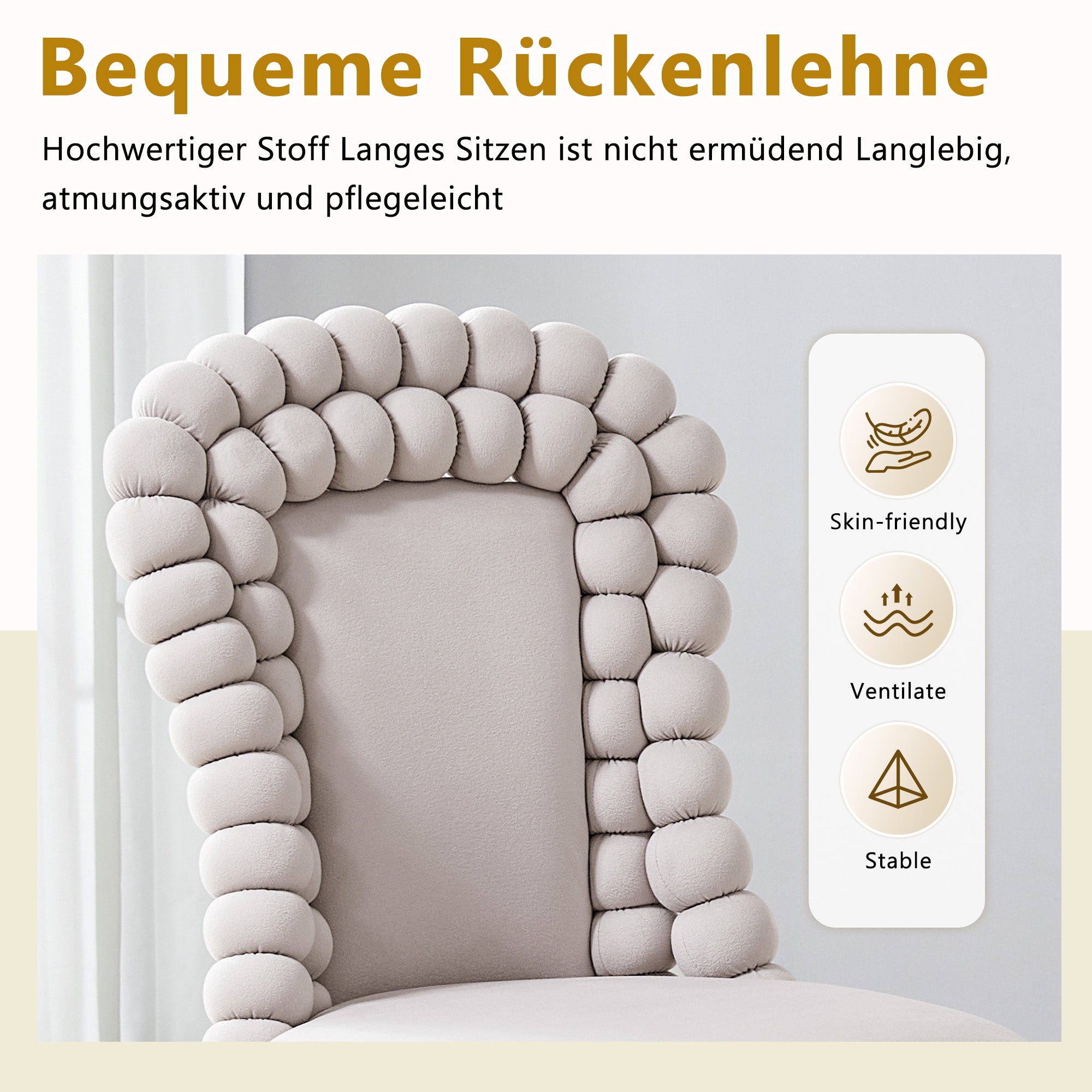 Logidon Set van 2 lichtgrijze fluwelen eetkamerstoelen met rugleuning met kogelketting