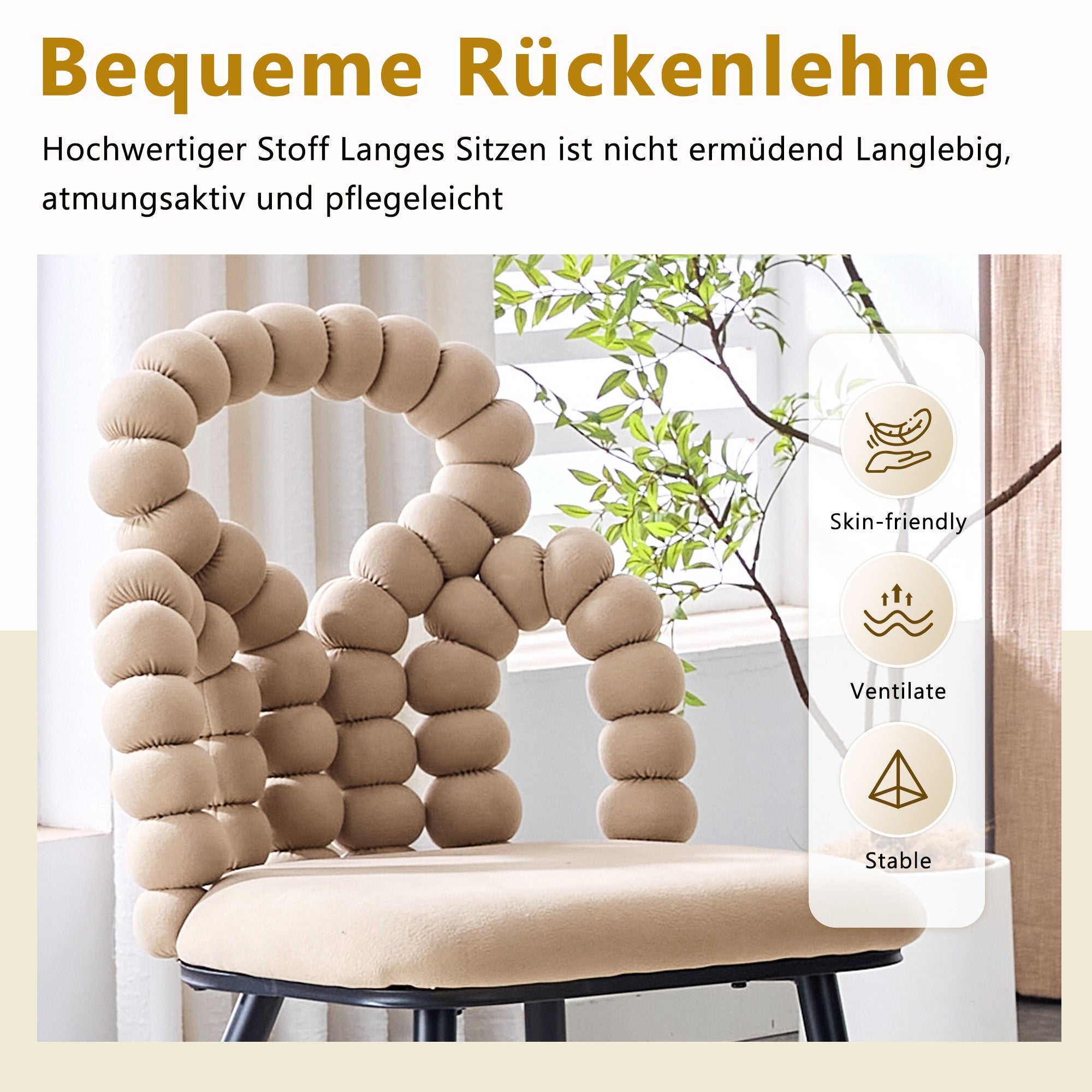 Logidon beige fluwelen eetkamerstoelen set met 2 kogelketting rugleuning