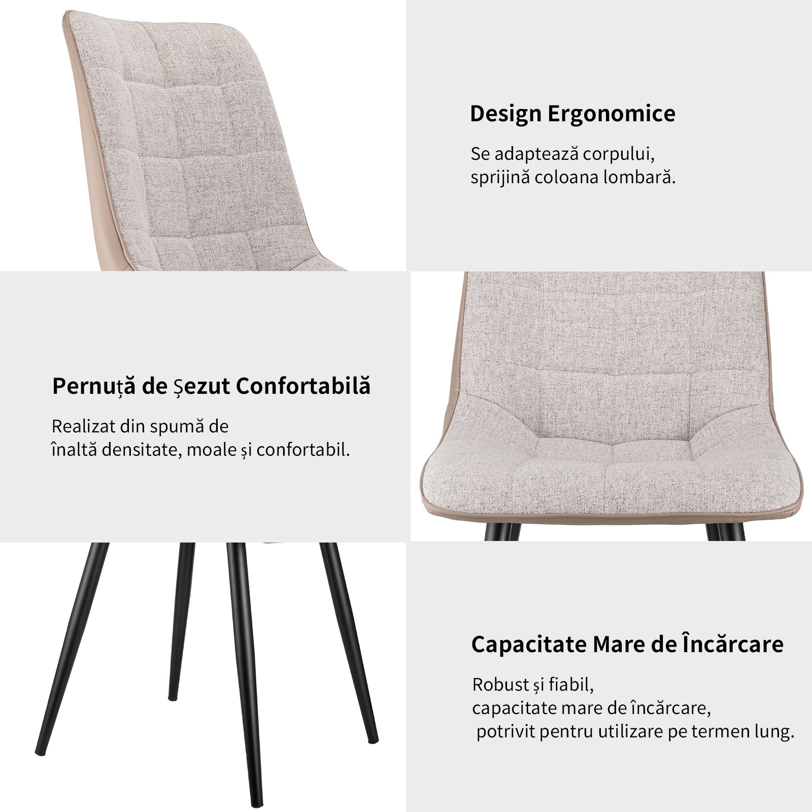 Logidon set van 2 gestoffeerde stoelen grijs linnen stof kunstleer metalen frame