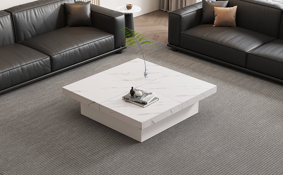 Logidon vierkante salontafel wit marmerlook 90x90x25 cm met lades