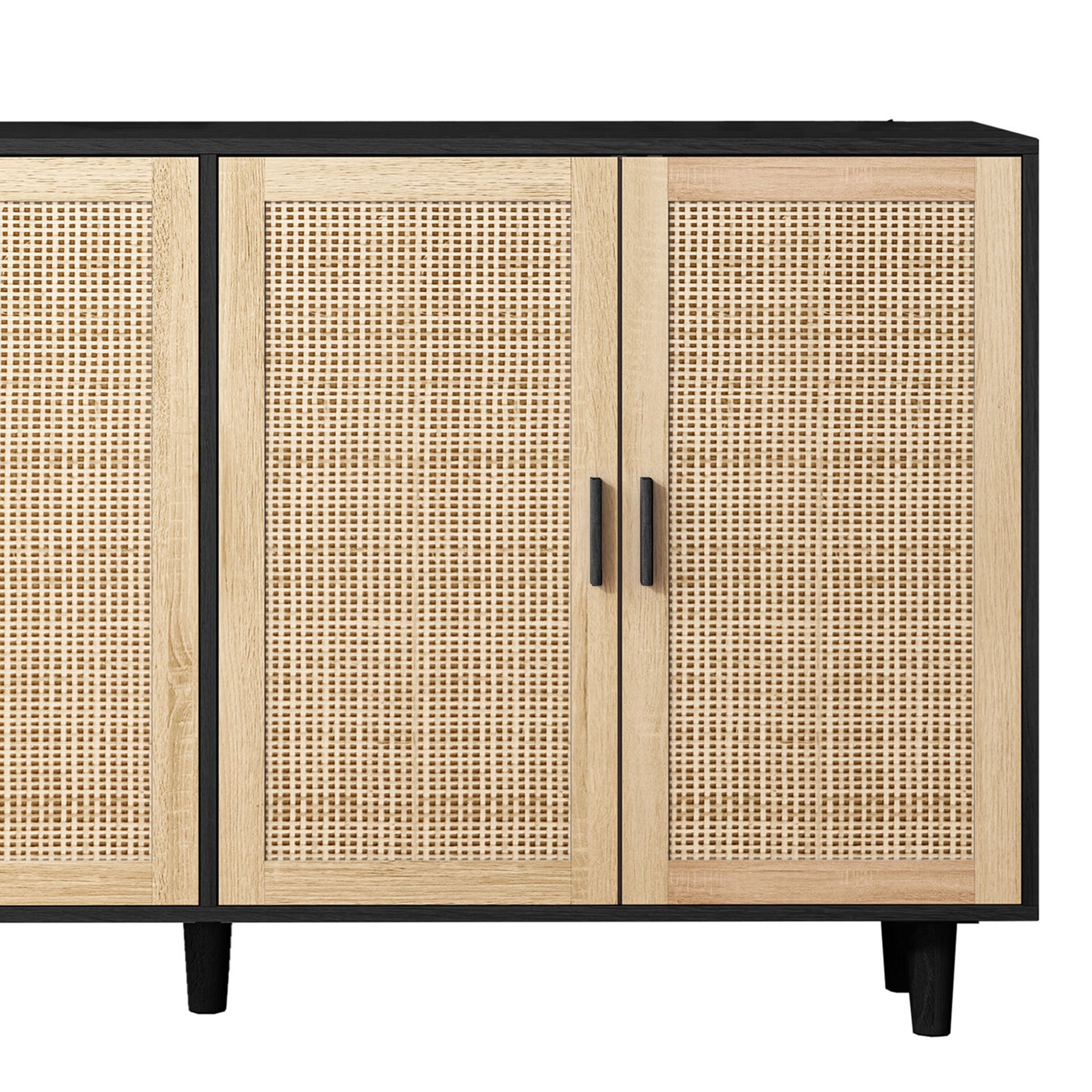 Logidon 158 cm elegante rotan opbergkast met 4 deuren zwart