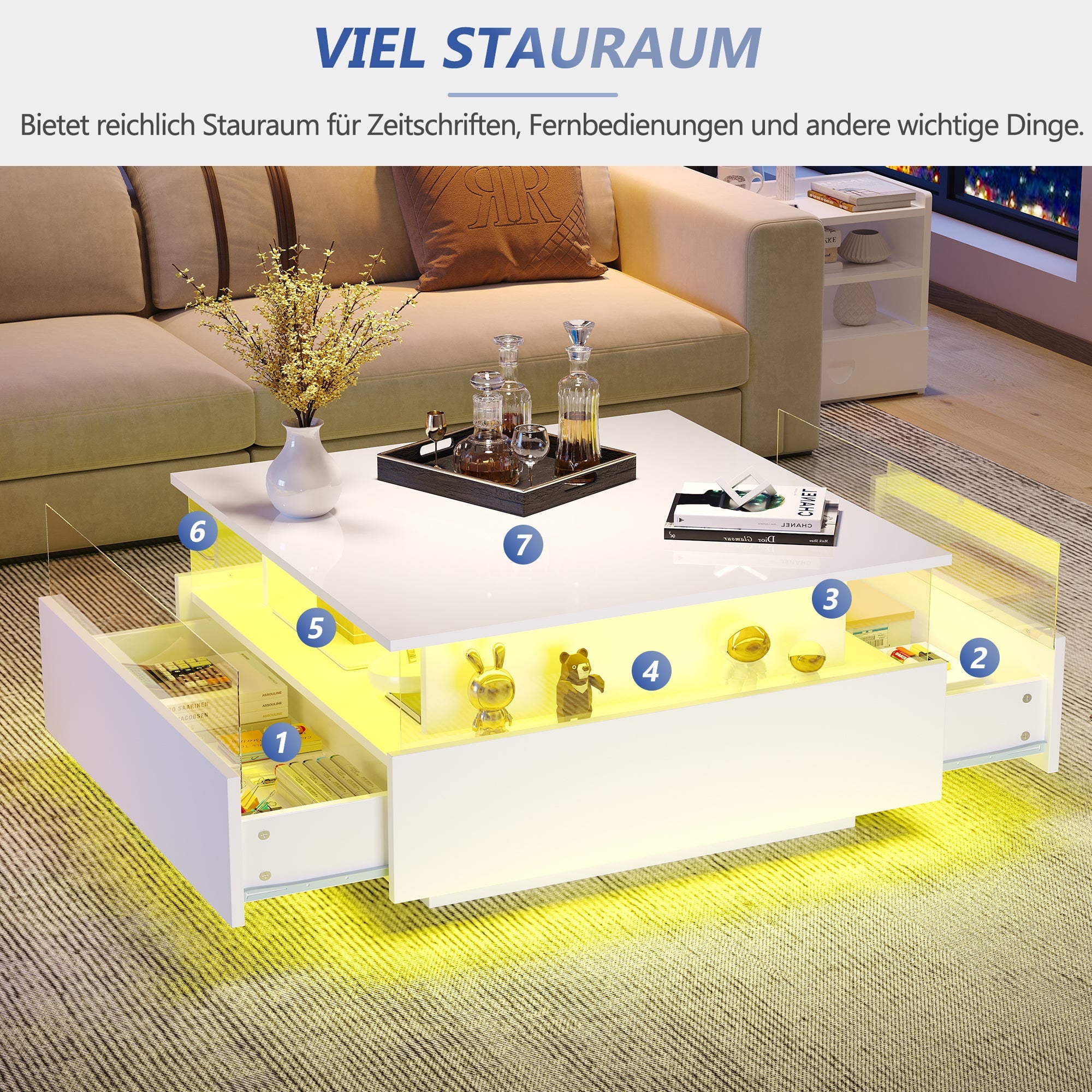 Logidon witte hoogglans salontafel 70x70x41 cm met LED-verlichting