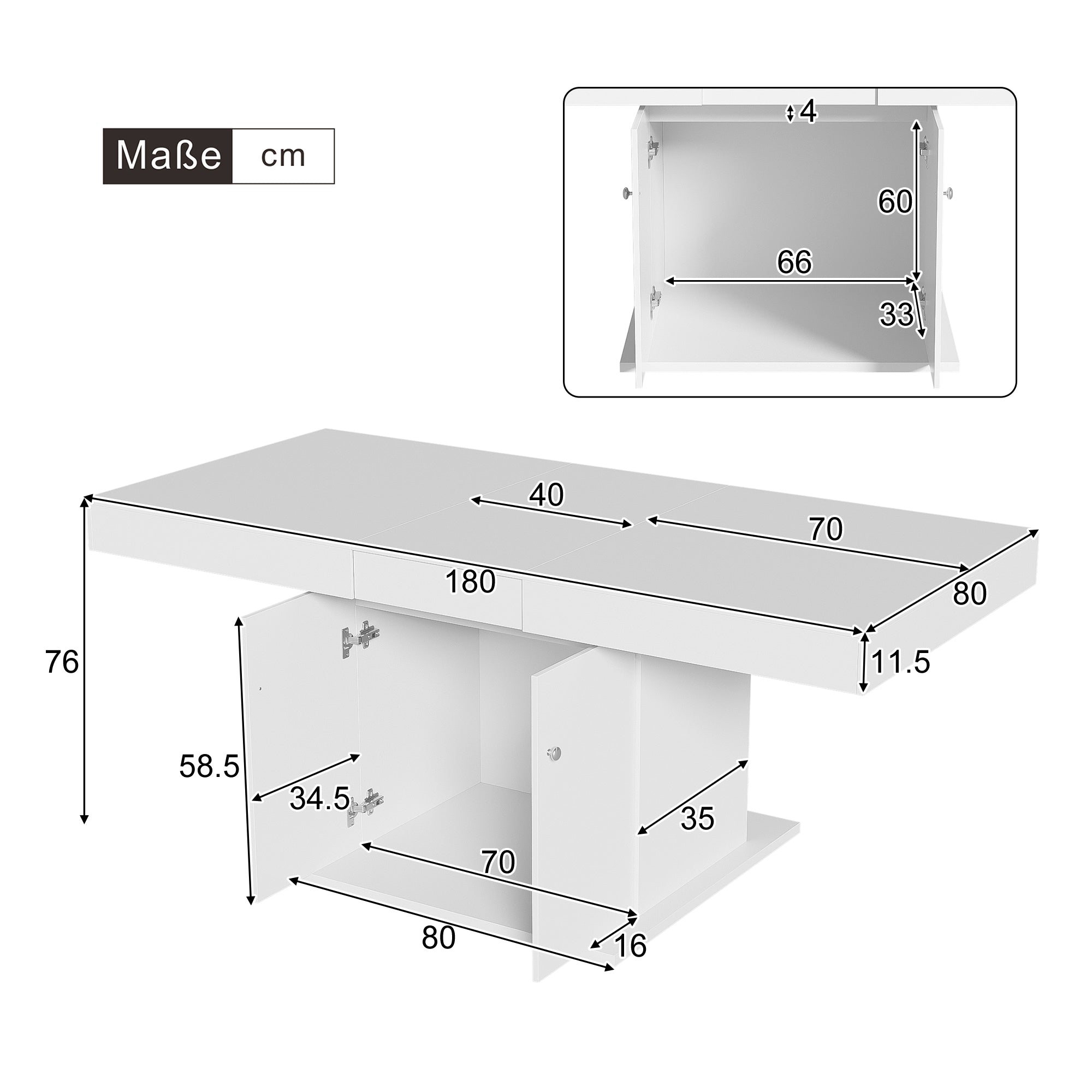 Logidon uitschuifbare eettafel L140/180 cm wit met opbergruimte