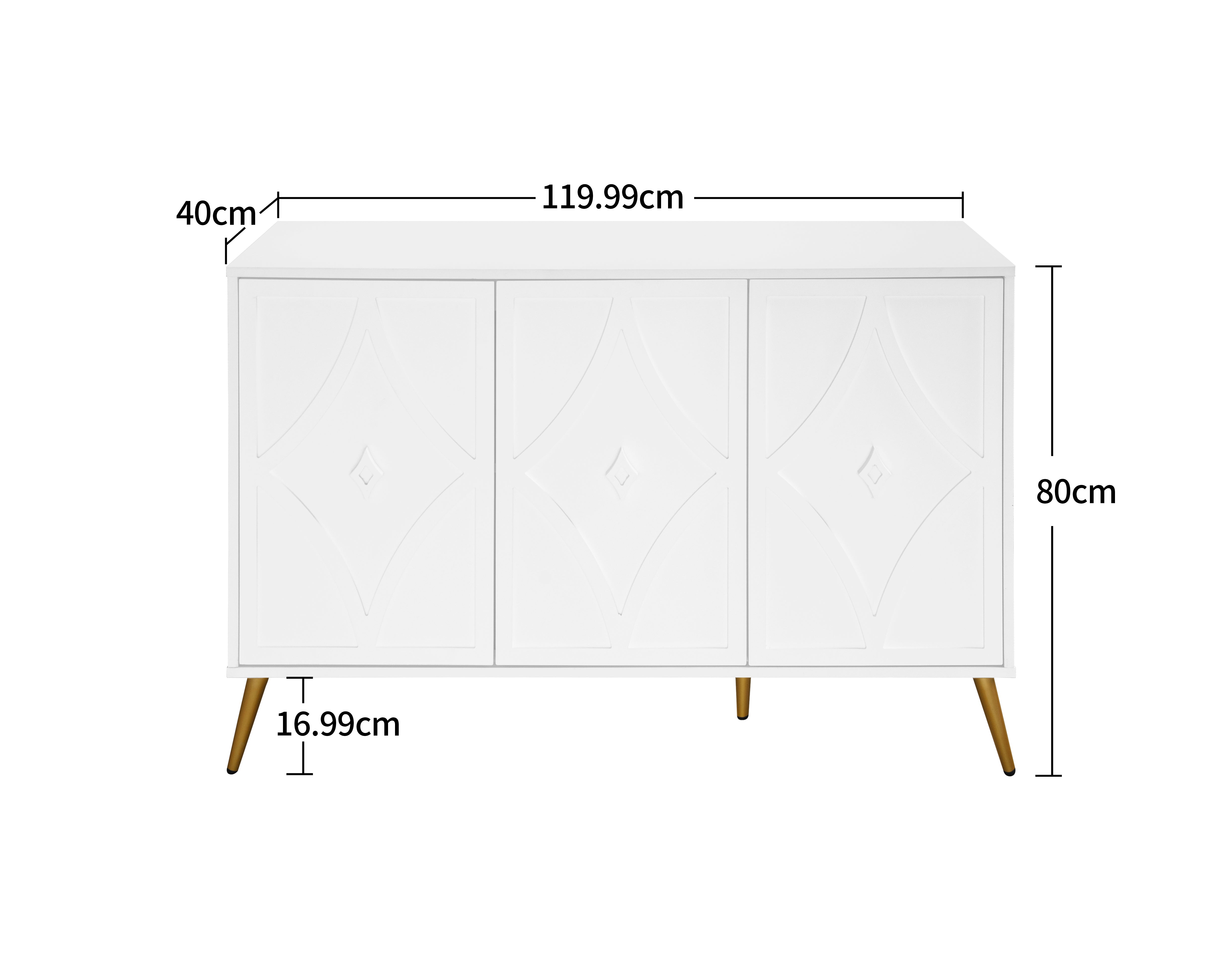 Logidon dressoir 3 deuren wit met 3D-snijpatroon en gouden poten