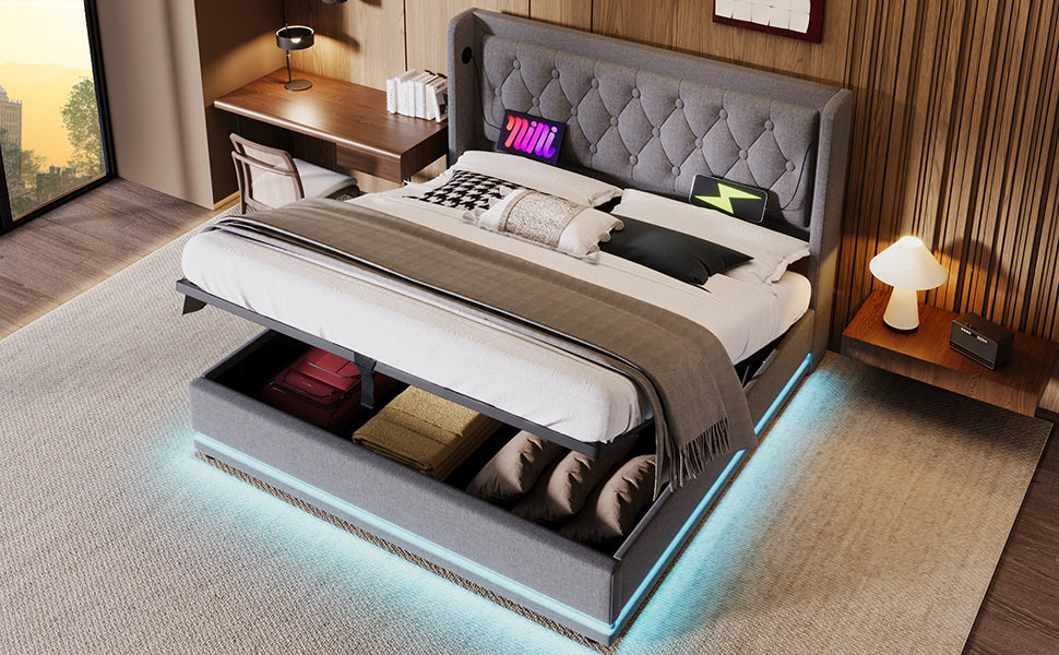 Logidon gestoffeerd bed tweepersoonsbed 180x200 grijs USB TypeC oplaadfunctie