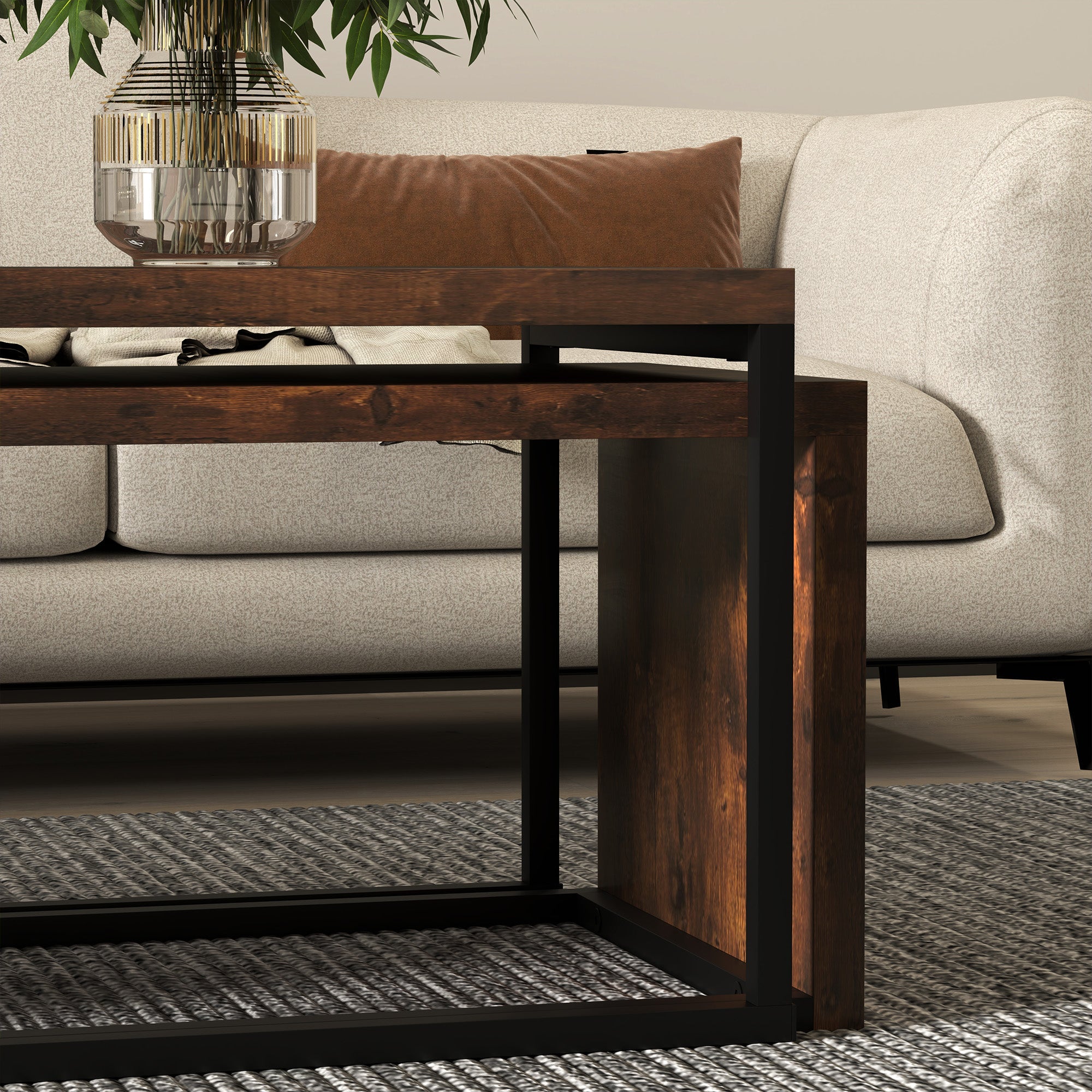 Logidon Set van 2 salontafels Bruin hout Metalen onderstel Elegant 90x48 cm