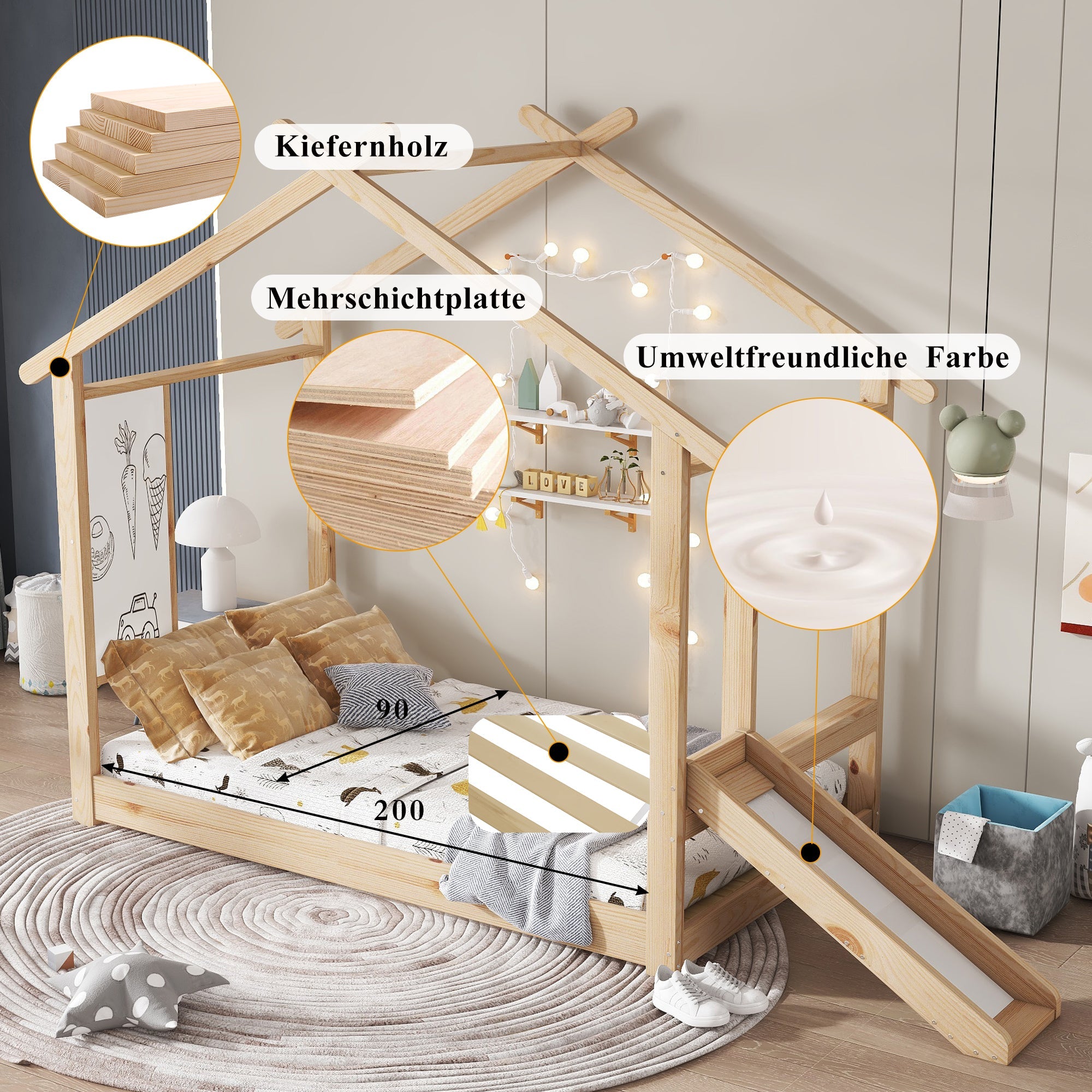 Logidon Kinderbed Met Schuifdak Design 90x200 Naturel