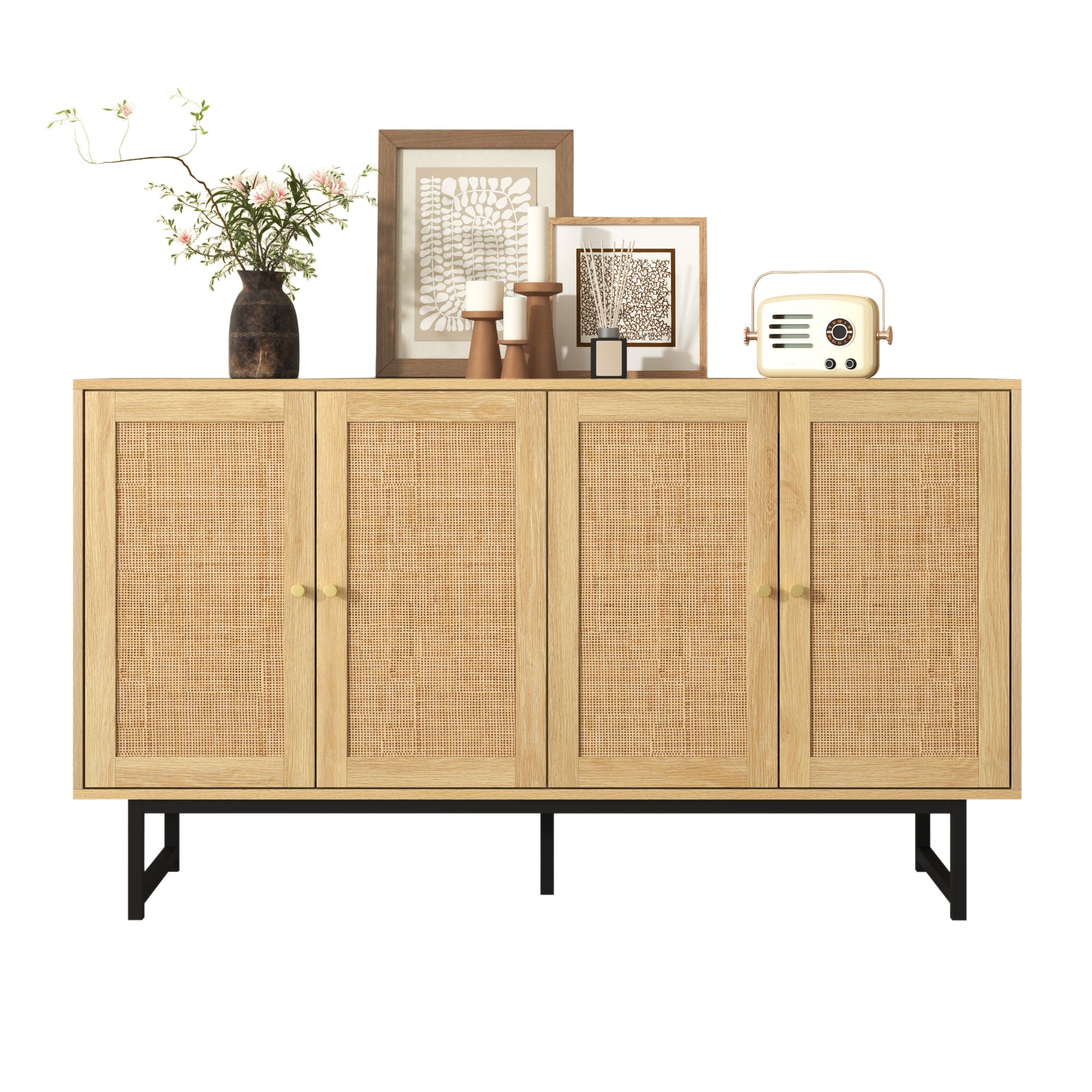 Logidon dressoir 140x39,5x80 cm met echt rattengaas 4 deuren