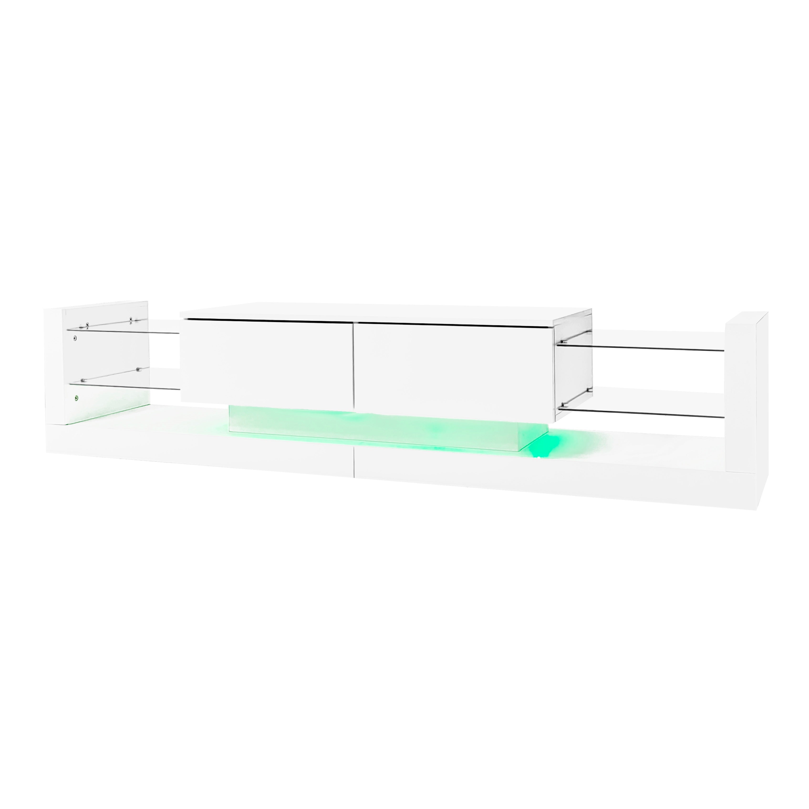 Logidon hoogglans TV-meubel met LED-verlichting 181 cm wit glazen front