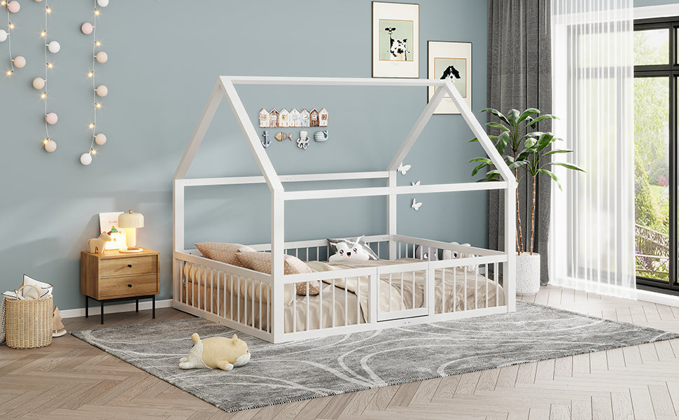 Logidon metalen bed 140x200 wit plat bed met dakframe