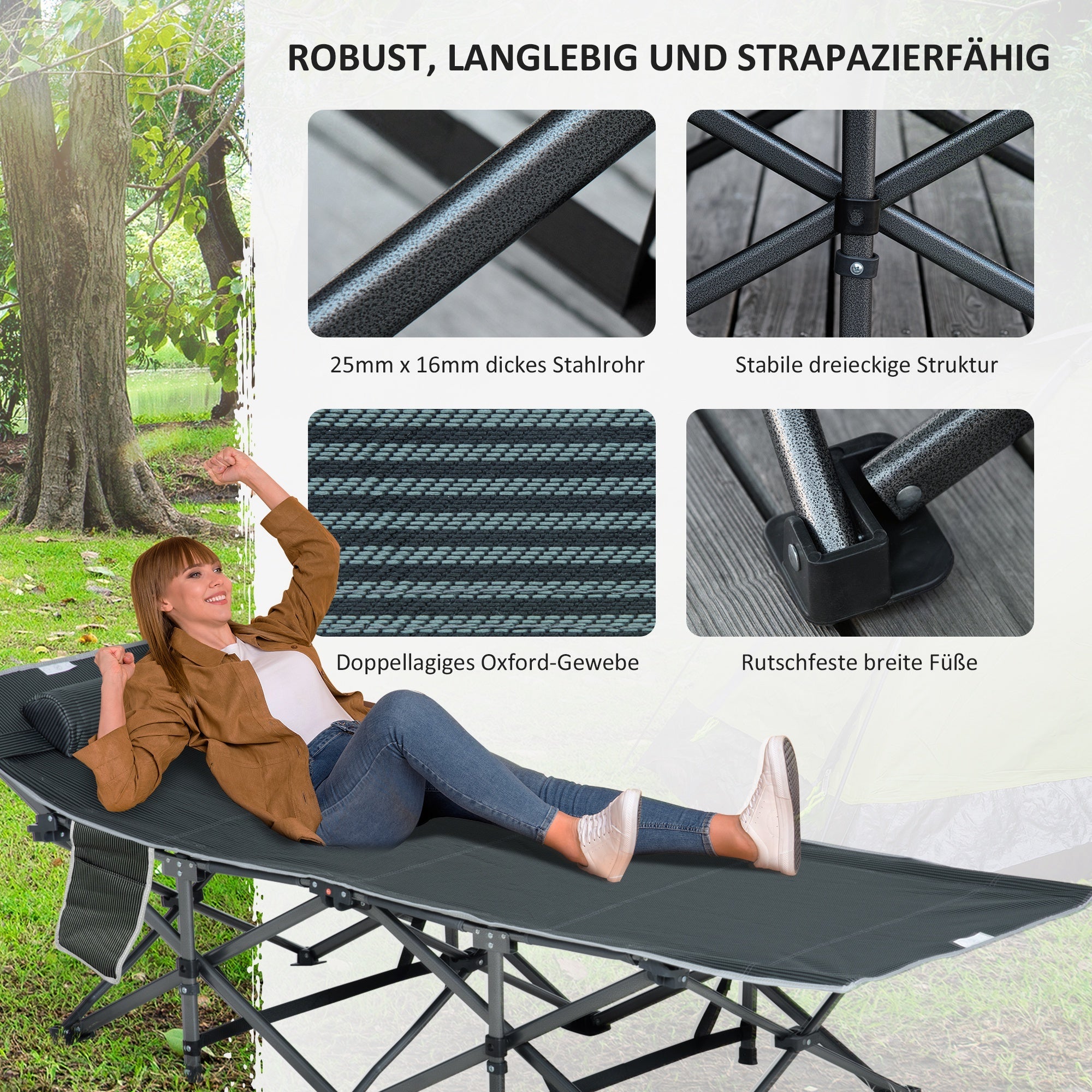 Logidon opklapbaar ligbed grijs met kussen 188x64x53 cm