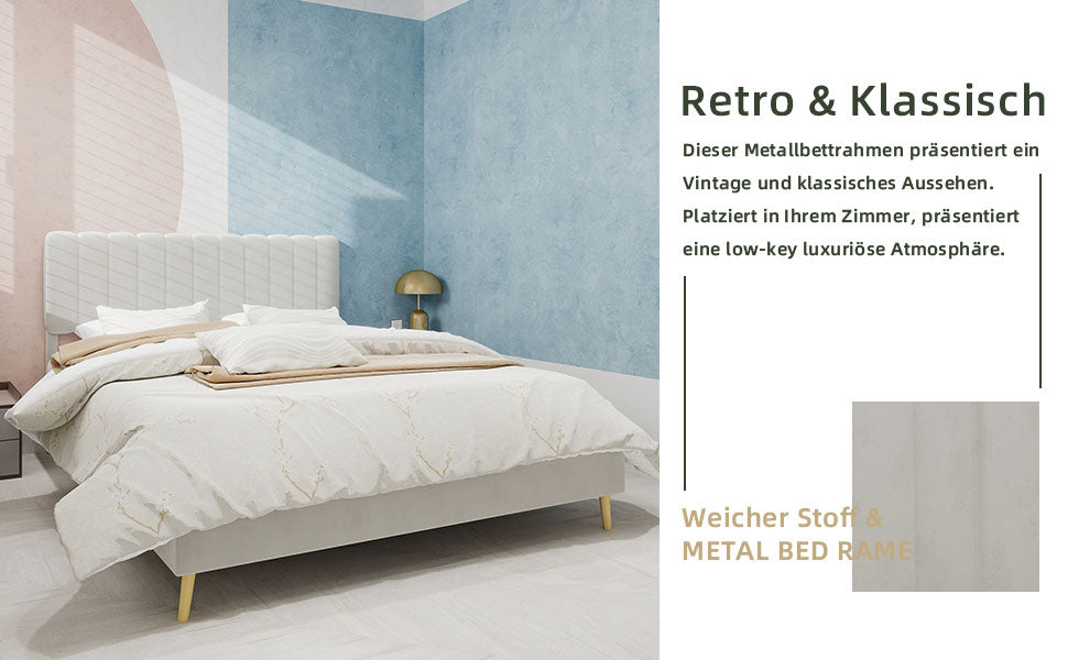 Logidon bedframe 160x200 beige platformbed Nederlandse fleece lattenbodem