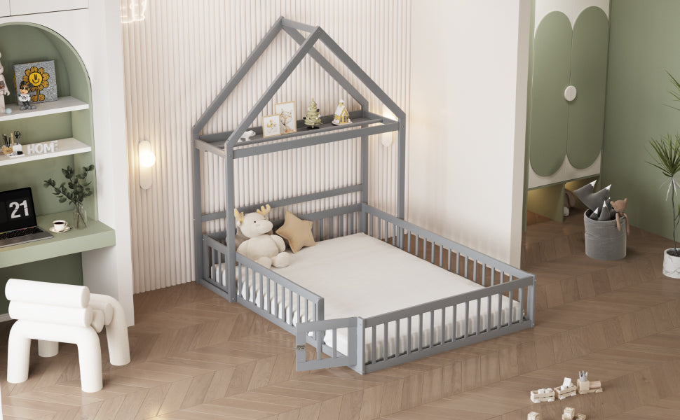 Logidon Kinderbed 140x200 Grijs met opbergruimte en deuren