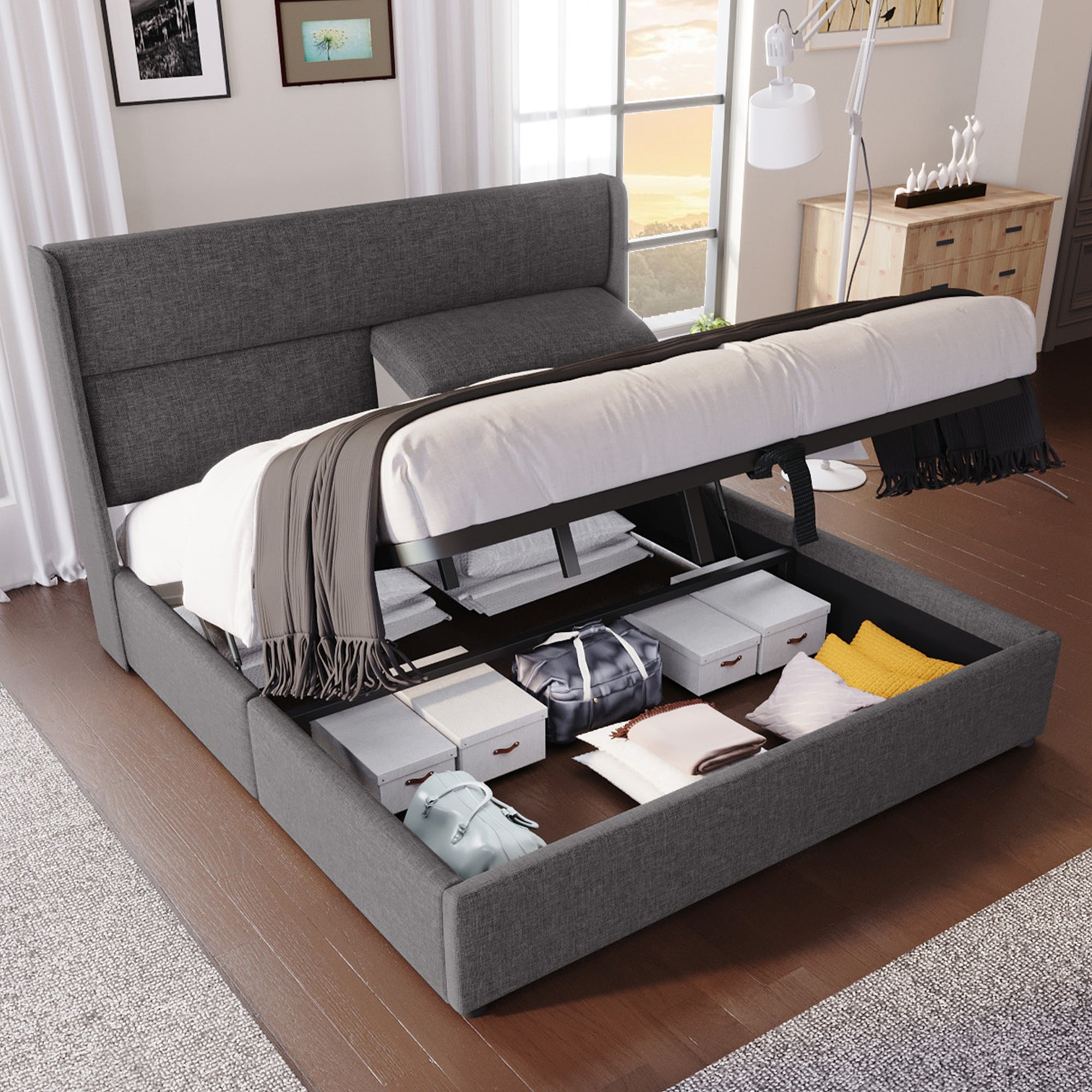 Logidon gestoffeerd bed 160x200 grijs met verstelbare hoofdsteunen