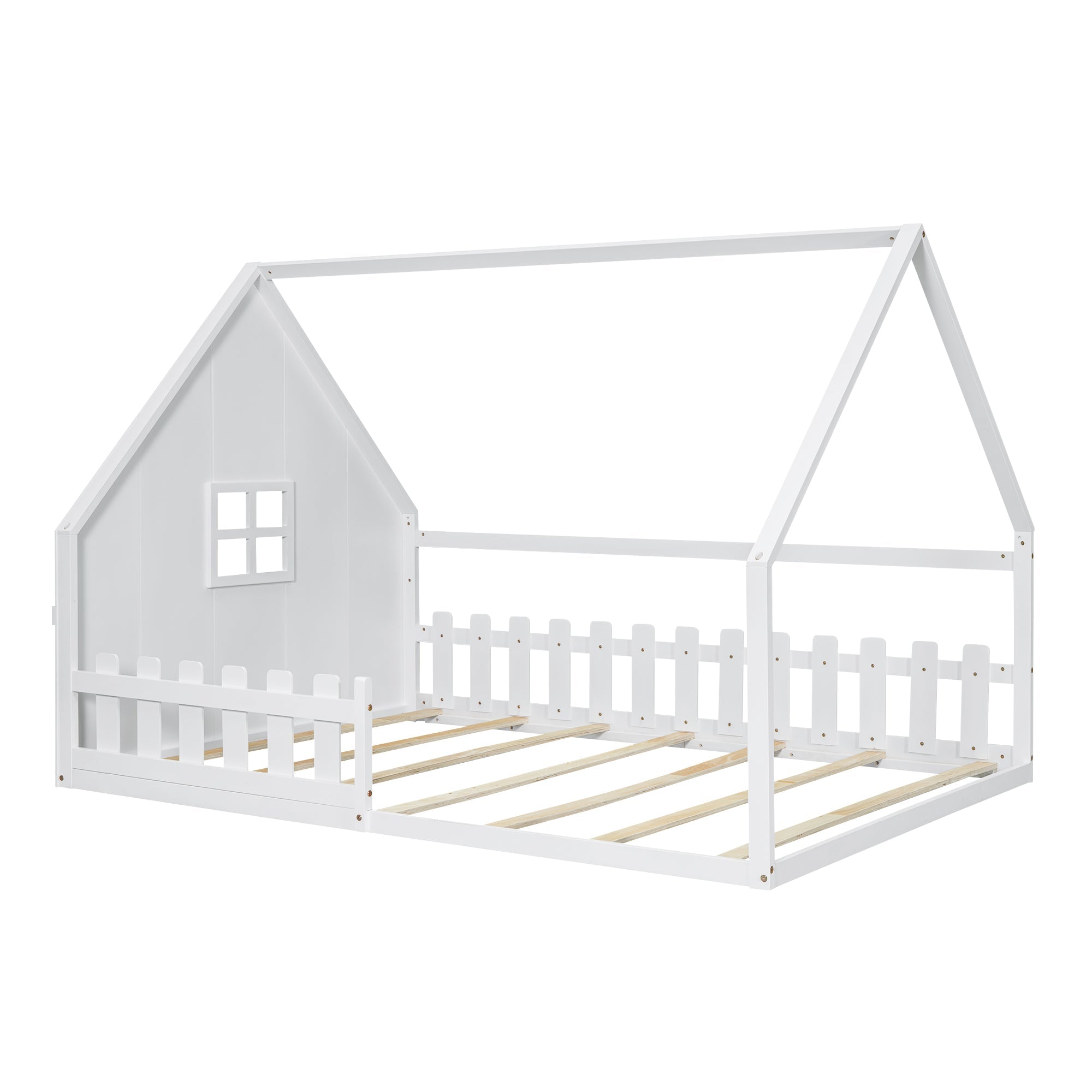 Logidon vlakbed 140x200 cm kinderbed wit grenenhouten huisbar
