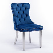 Logidon Nikki Eetstoel Blauw Fluweel Spijkerkop Chroom Voetenset 2