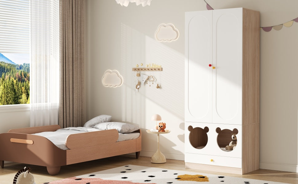 Logidon kinderkledingkast wit naturel hout met kattenmand 80x50x200cm