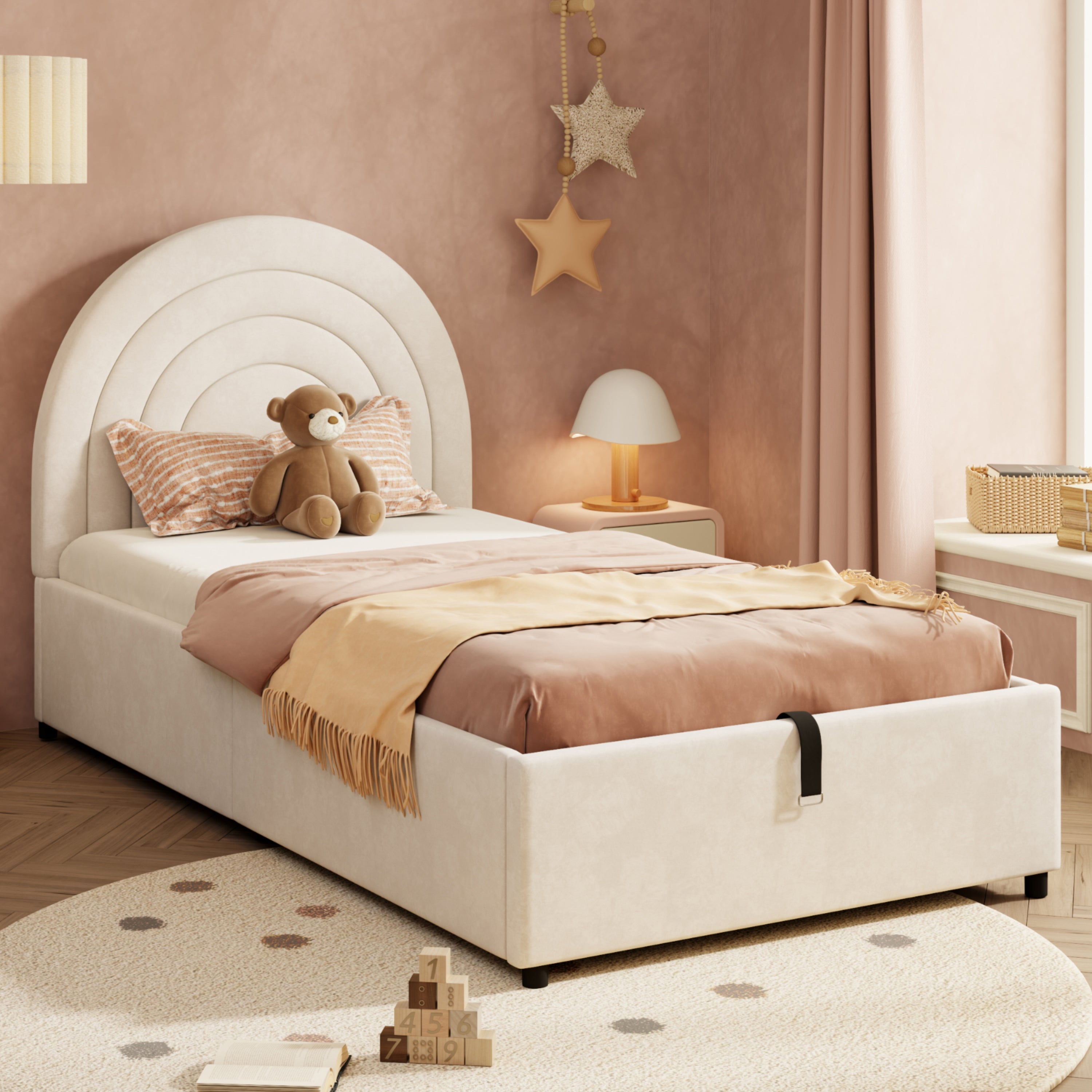 Logidon gestoffeerd bed 90x200 beige fluweel met lattenbodem