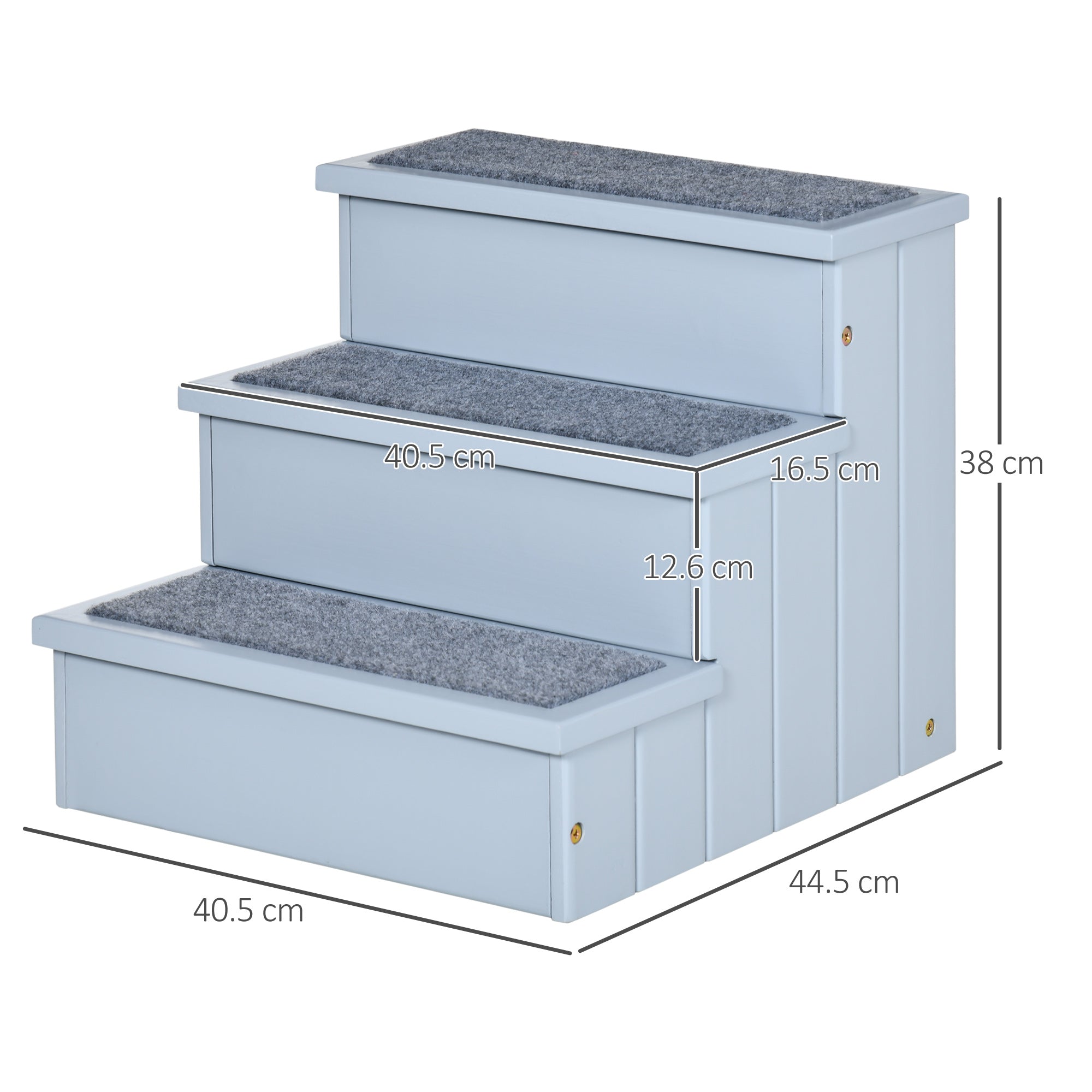 Logidon Hondentrap Hout 3 Treden Tapijt Grijs 40,5x44,5x38 cm