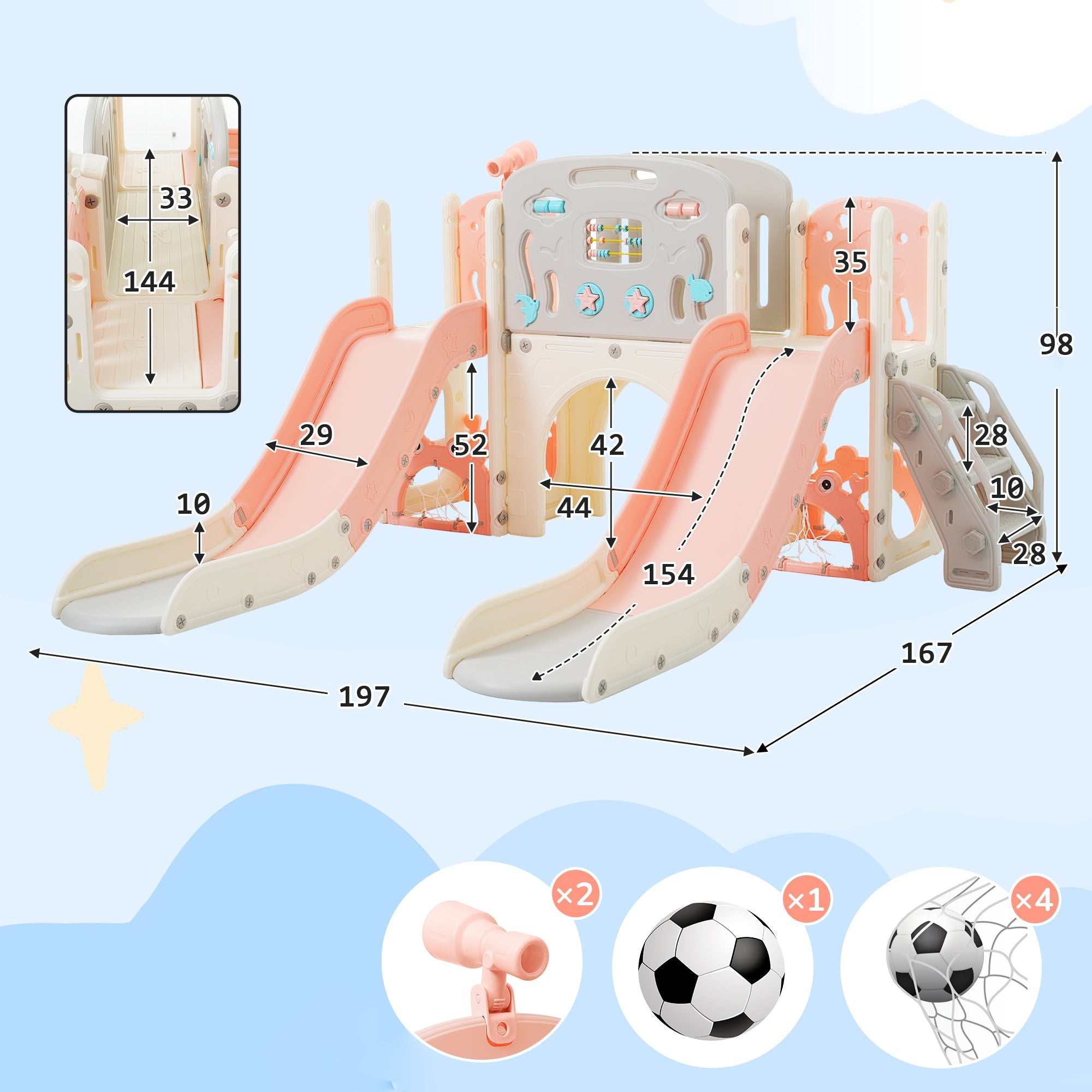 Logidon 8-in-1 kinderspeeltuin vrijstaande glijbaan met roze zeedieren