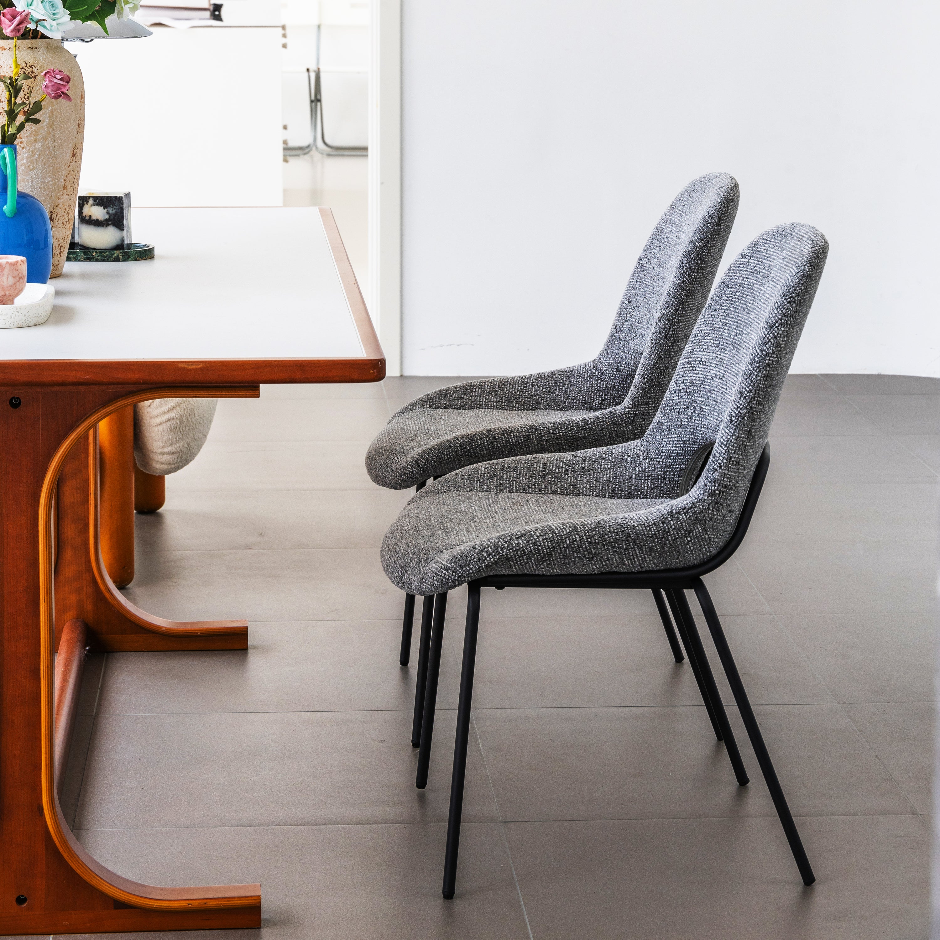 Logidon Julie Eettafelstoelen Grijs Bouclé Set van 2 Open Rug Design