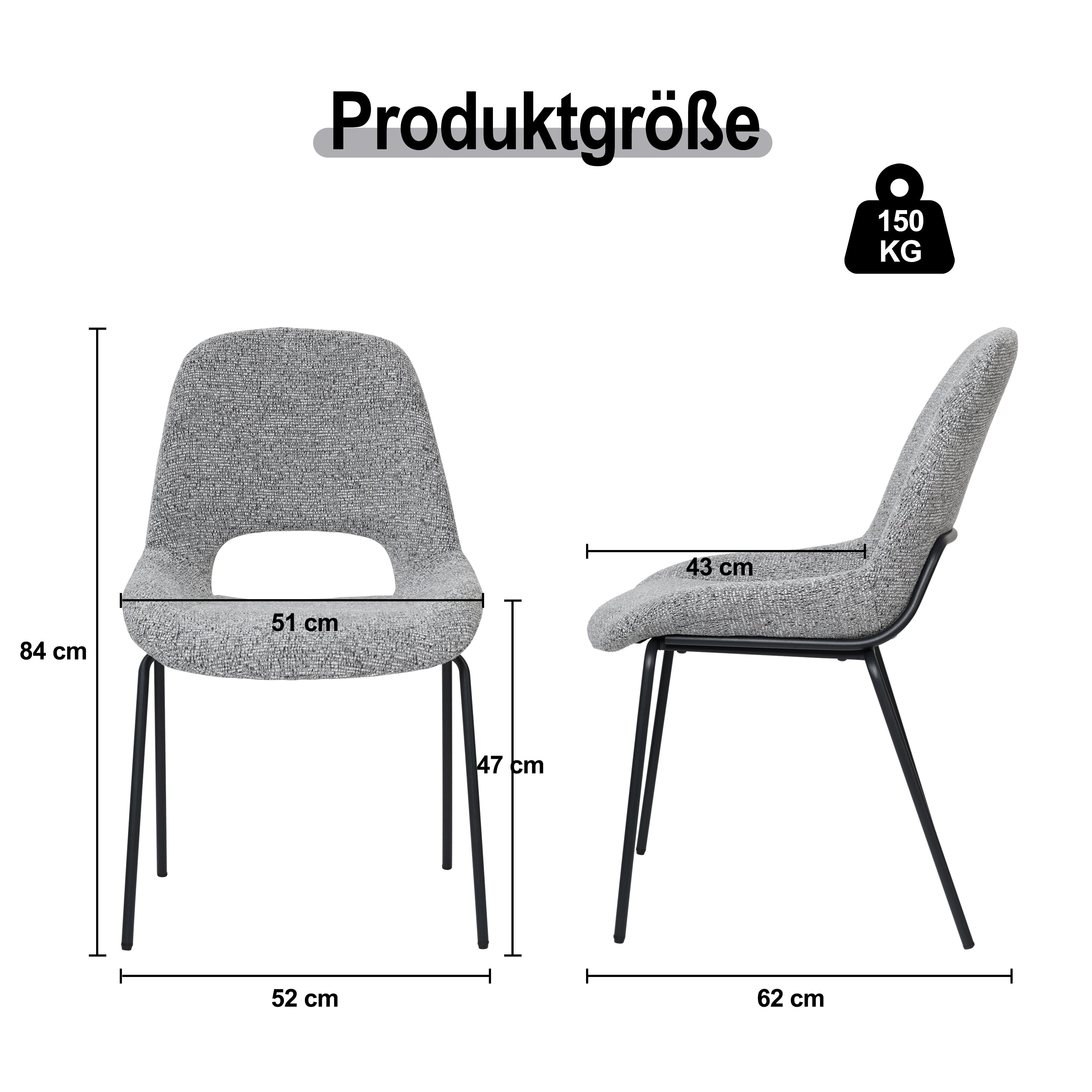 Logidon Julie Eettafelstoelen Grijs Bouclé Set van 2 Open Rug Design
