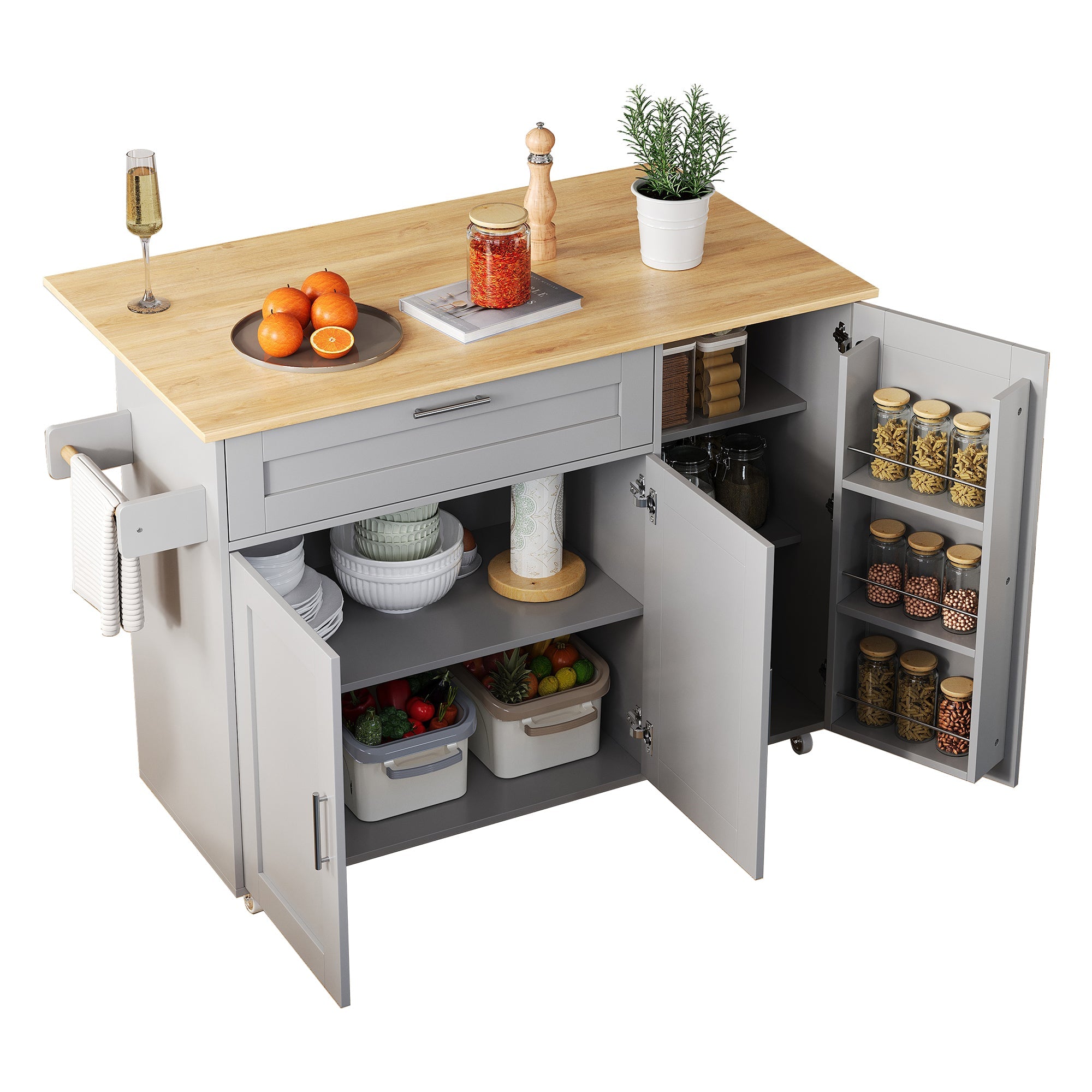 Logidon mobile kitchen table with folding top oak grain