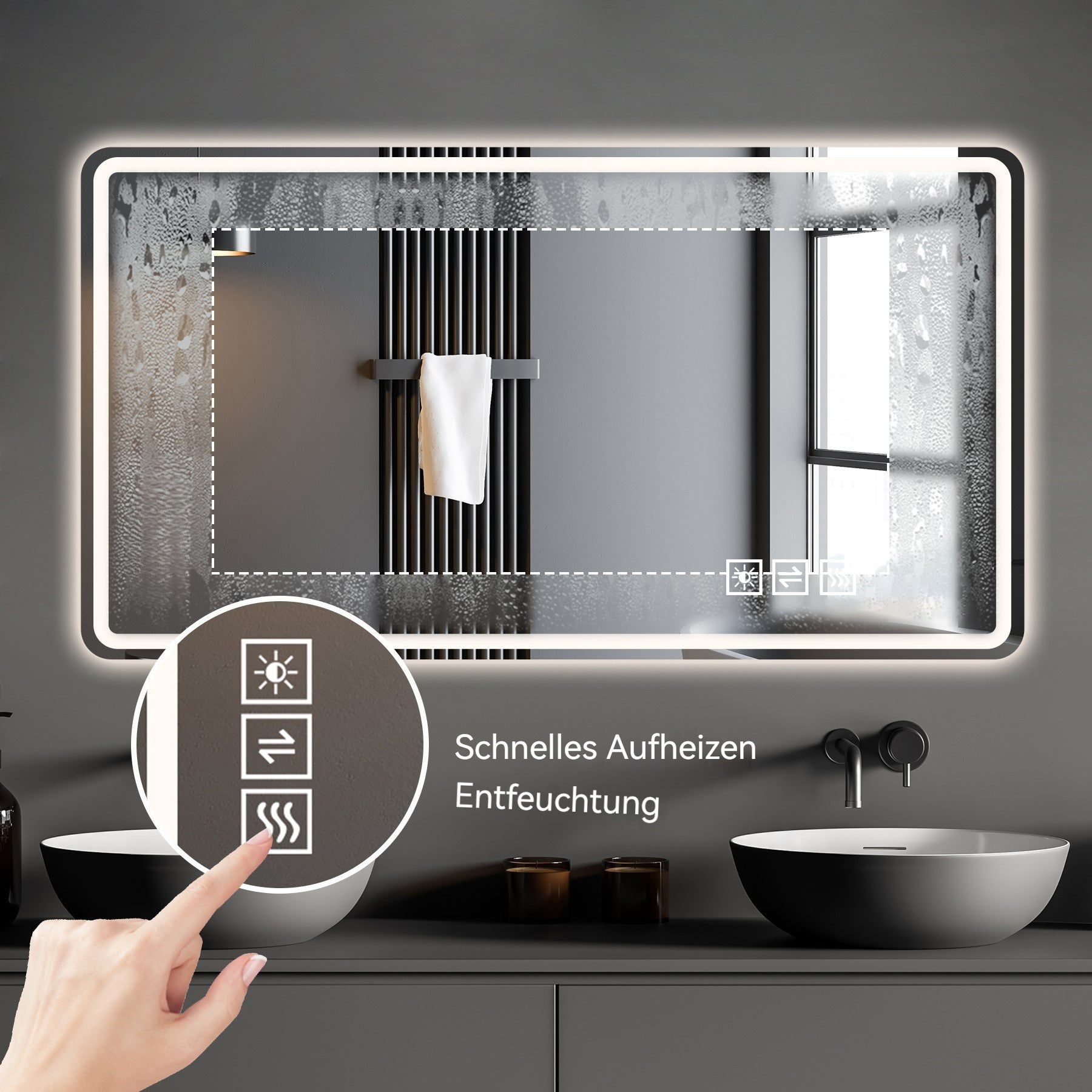 Logidon LED badkamerspiegel 60x100cm zilver frameloos anti-condens dimbaar