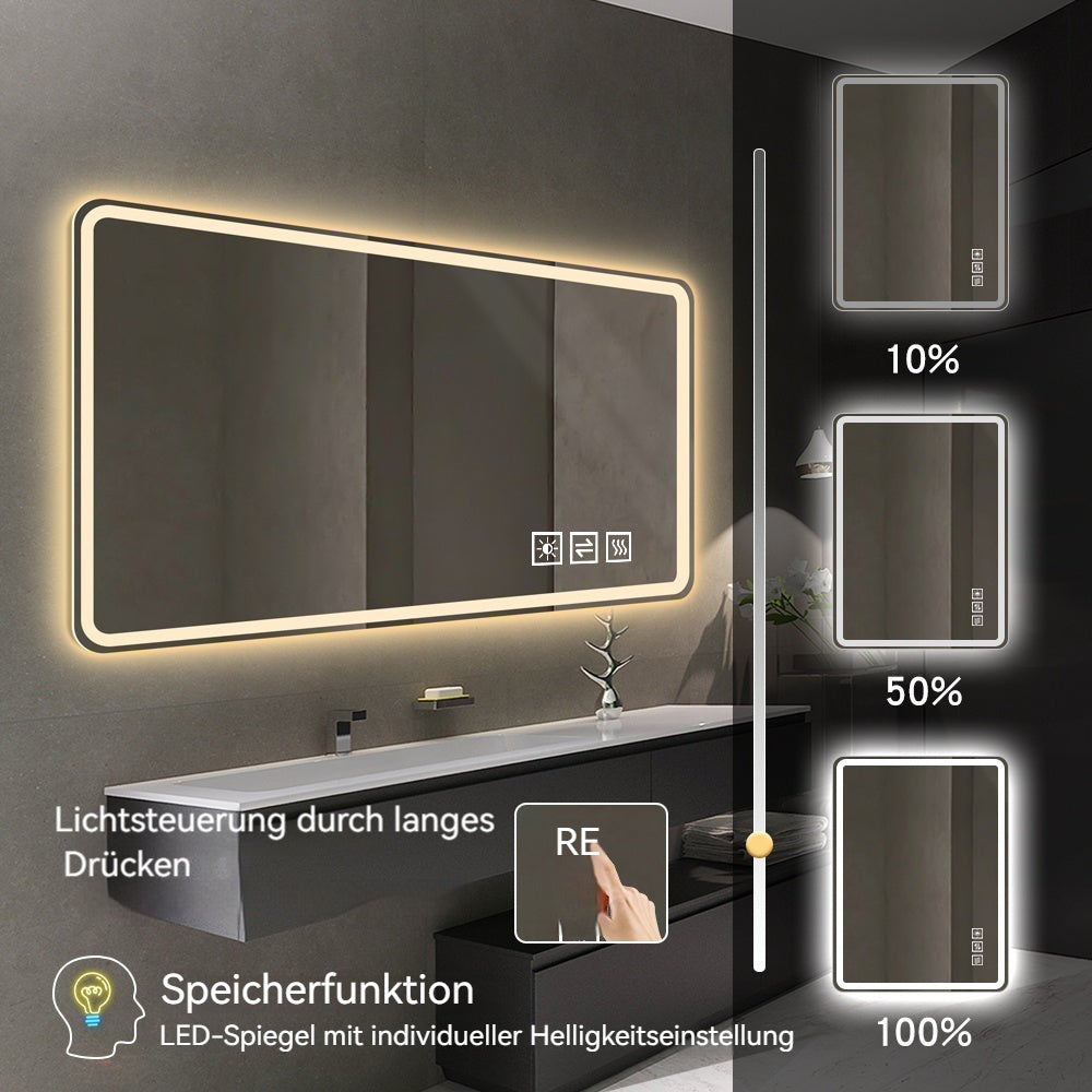 Logidon LED badkamerspiegel 60x100cm zilver frameloos anti-condens dimbaar