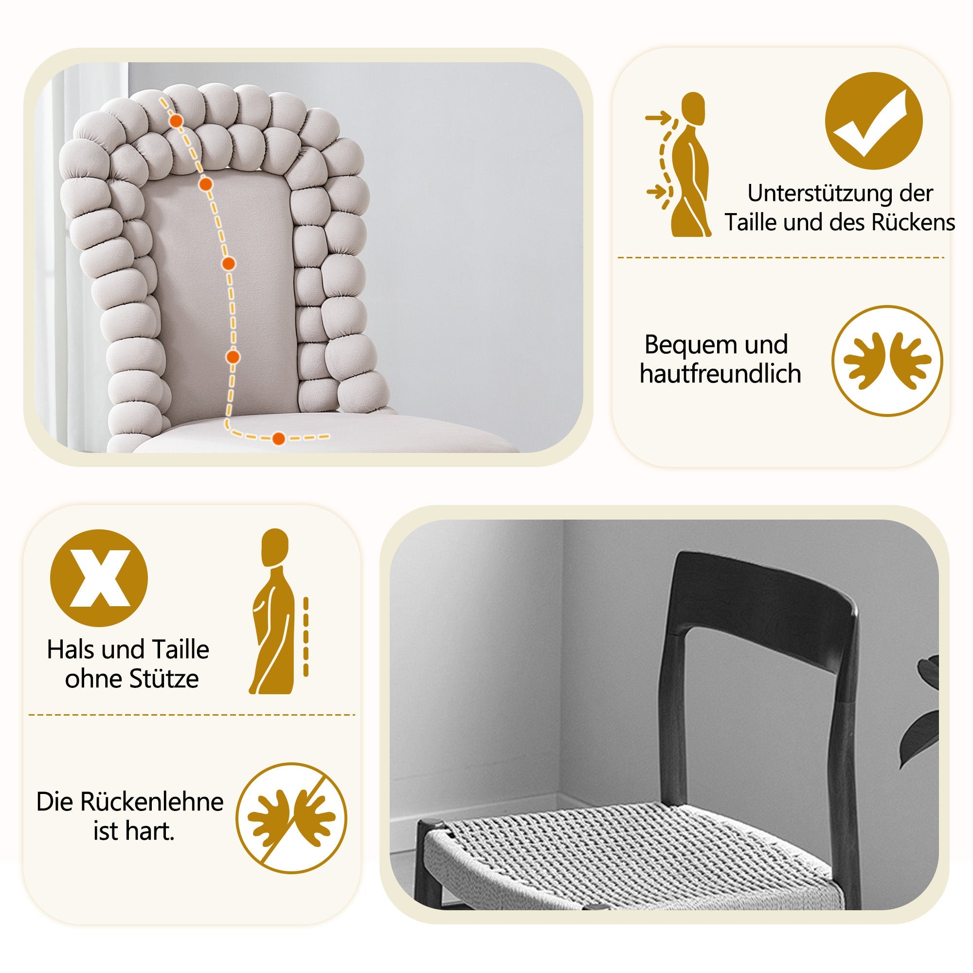 Logidon Set van 2 lichtgrijze fluwelen eetkamerstoelen met rugleuning met kogelketting