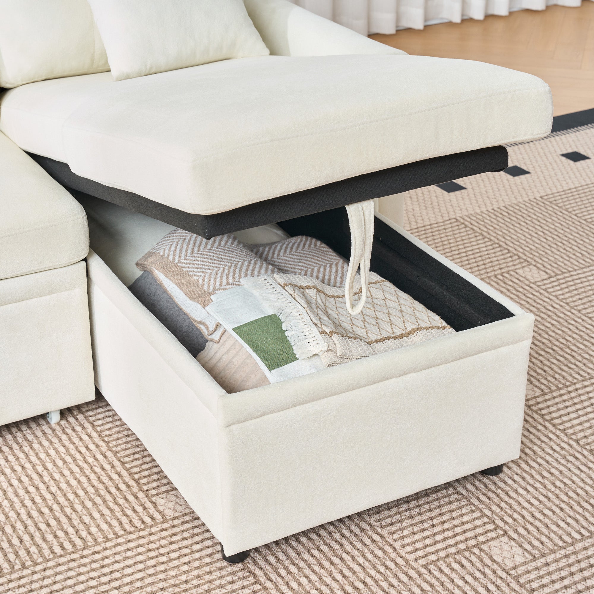 Logidon hoekslaapbank slaapfunctie L-vorm chenille beige