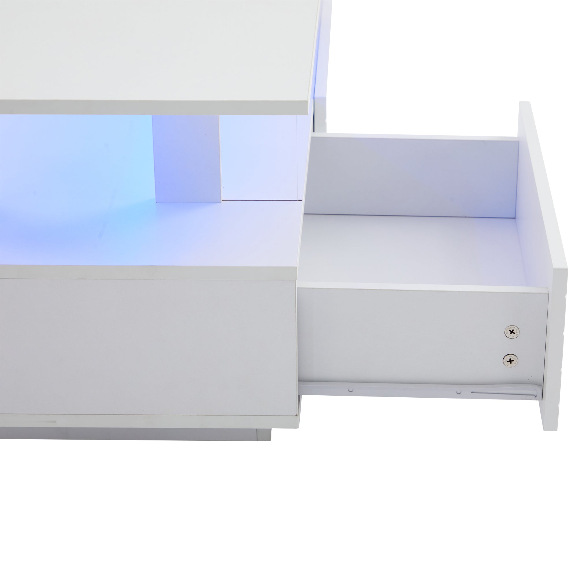 Logidon Witte LED Salontafel met Opbergruimte Bluetooth App Bediening 100x50x42 Cm