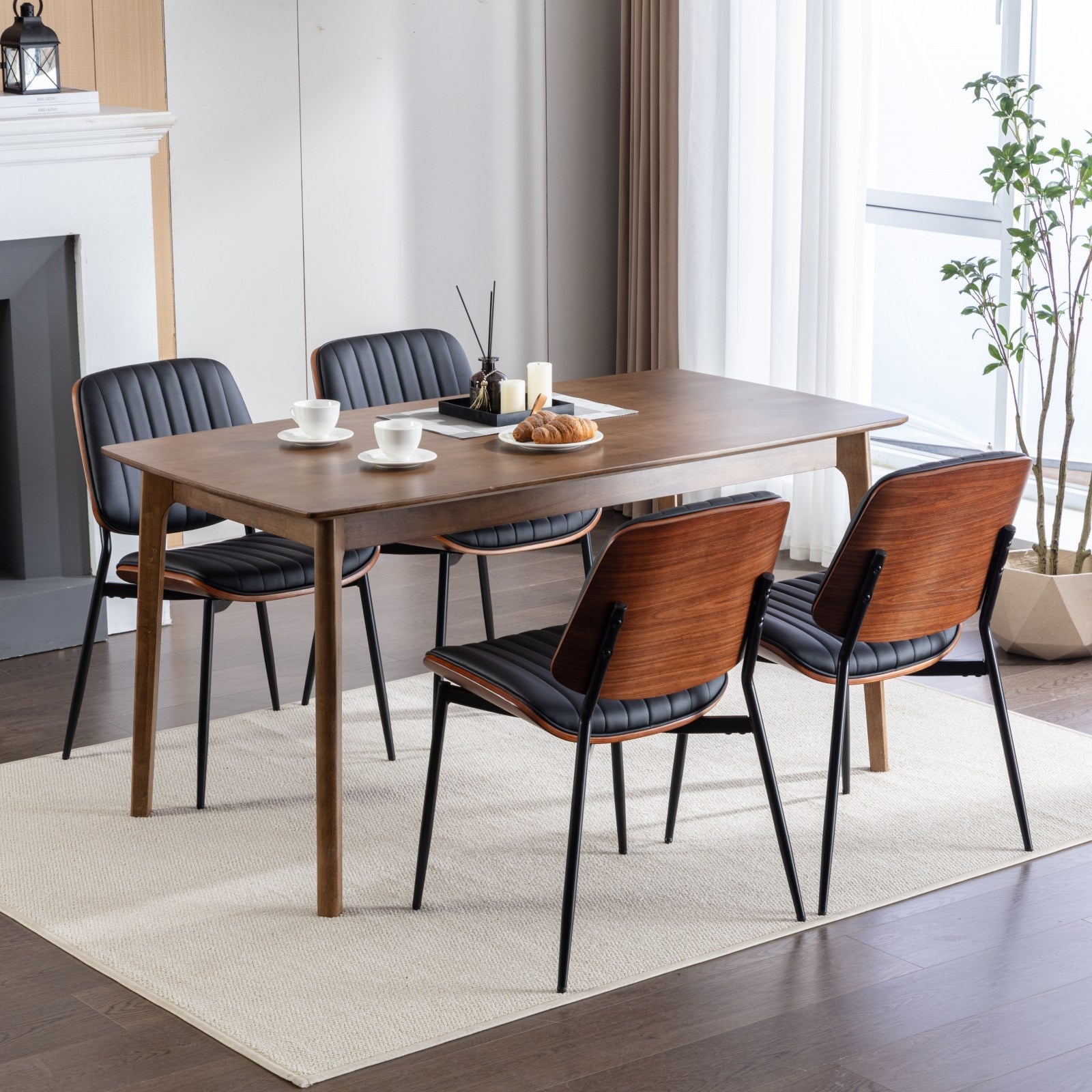 Logidon Eettafel Stoelenset 2 Mid Century Retro Kunstleer Zwart PU