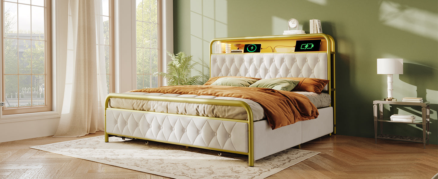 Logidon gestoffeerd bed 160x200 wit fluweel USB C oplaadfunctie LED
