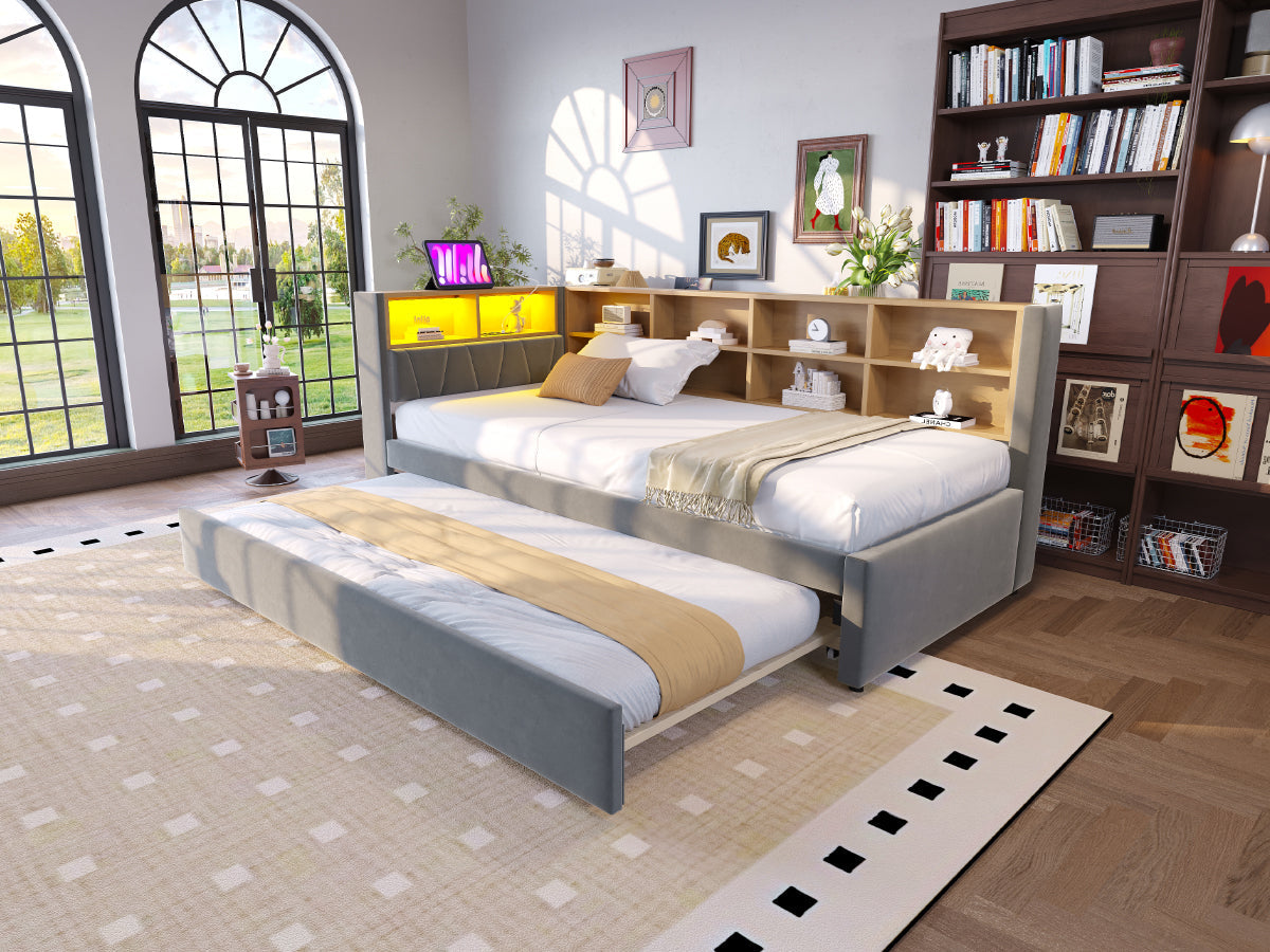 Logidon slaapbank 90x200 met uitschuifbaar bed 90x190 LED-verlichting