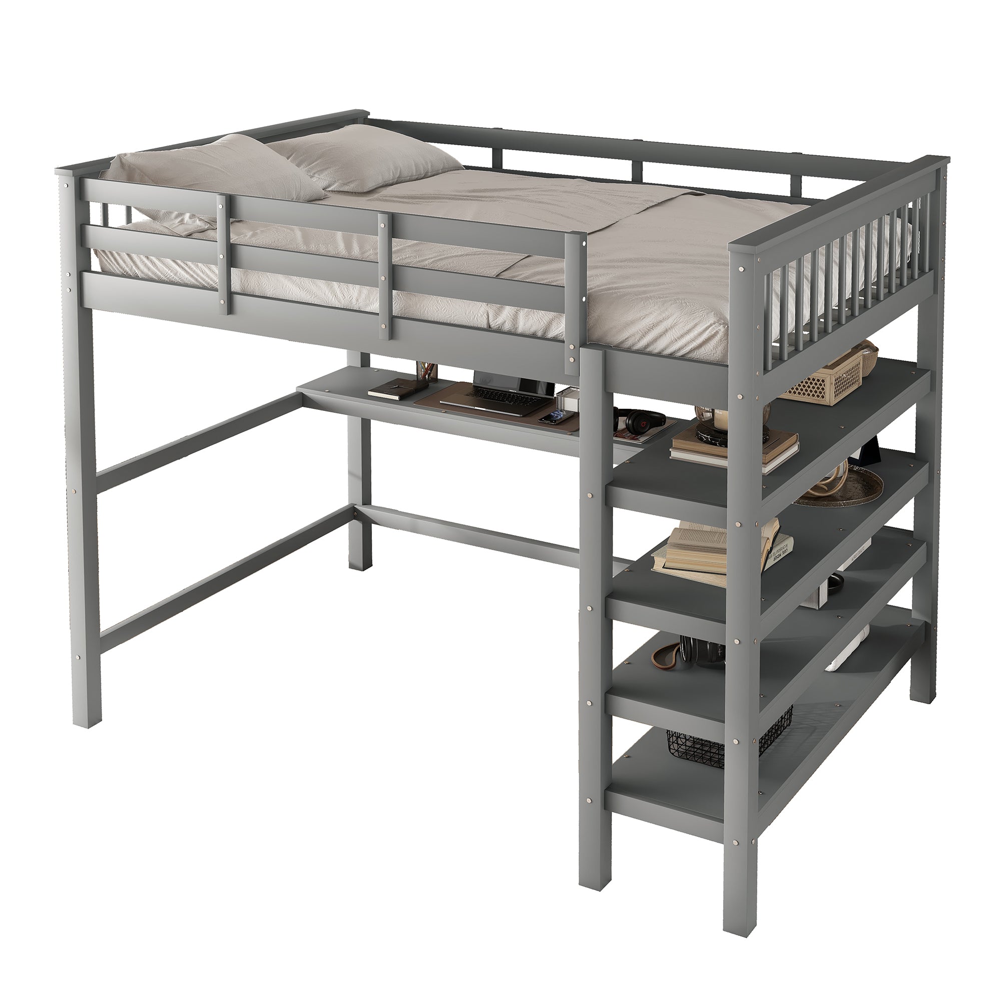 Logidon hoogslaper 140x200 met opbergvakken bureau grijs