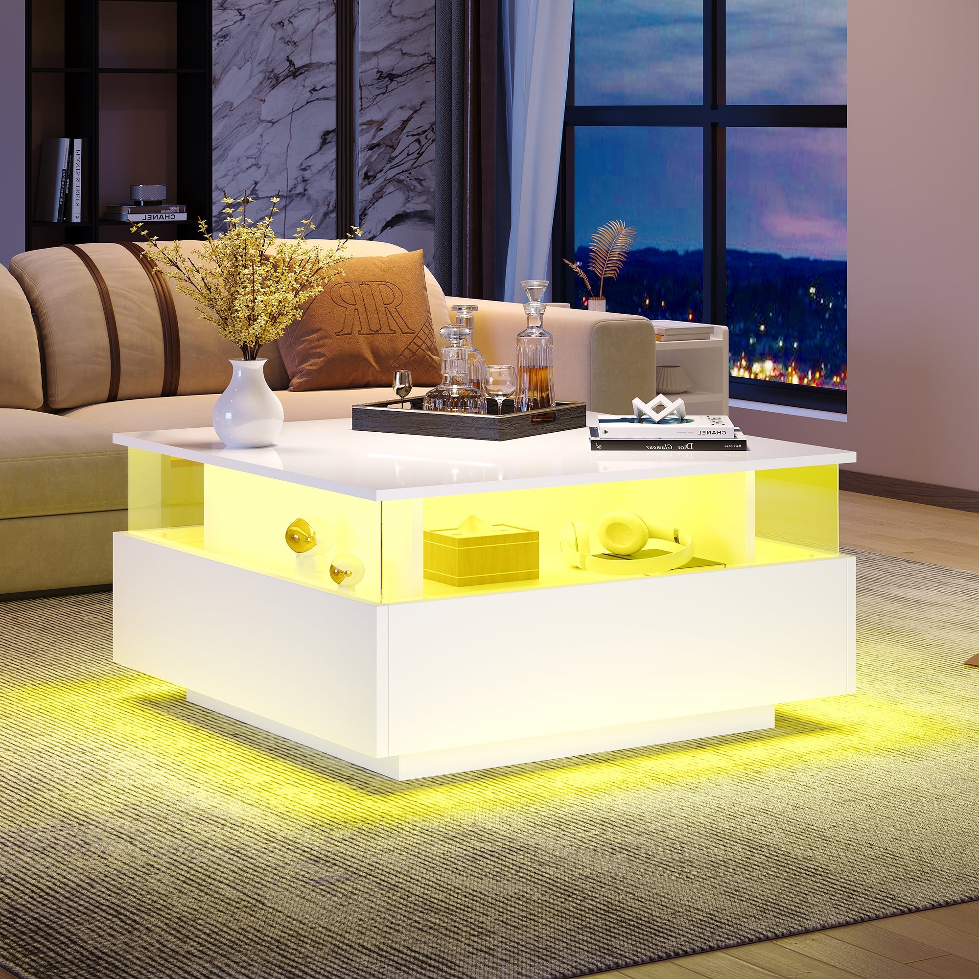 Logidon witte hoogglans salontafel 70x70x41 cm met LED-verlichting