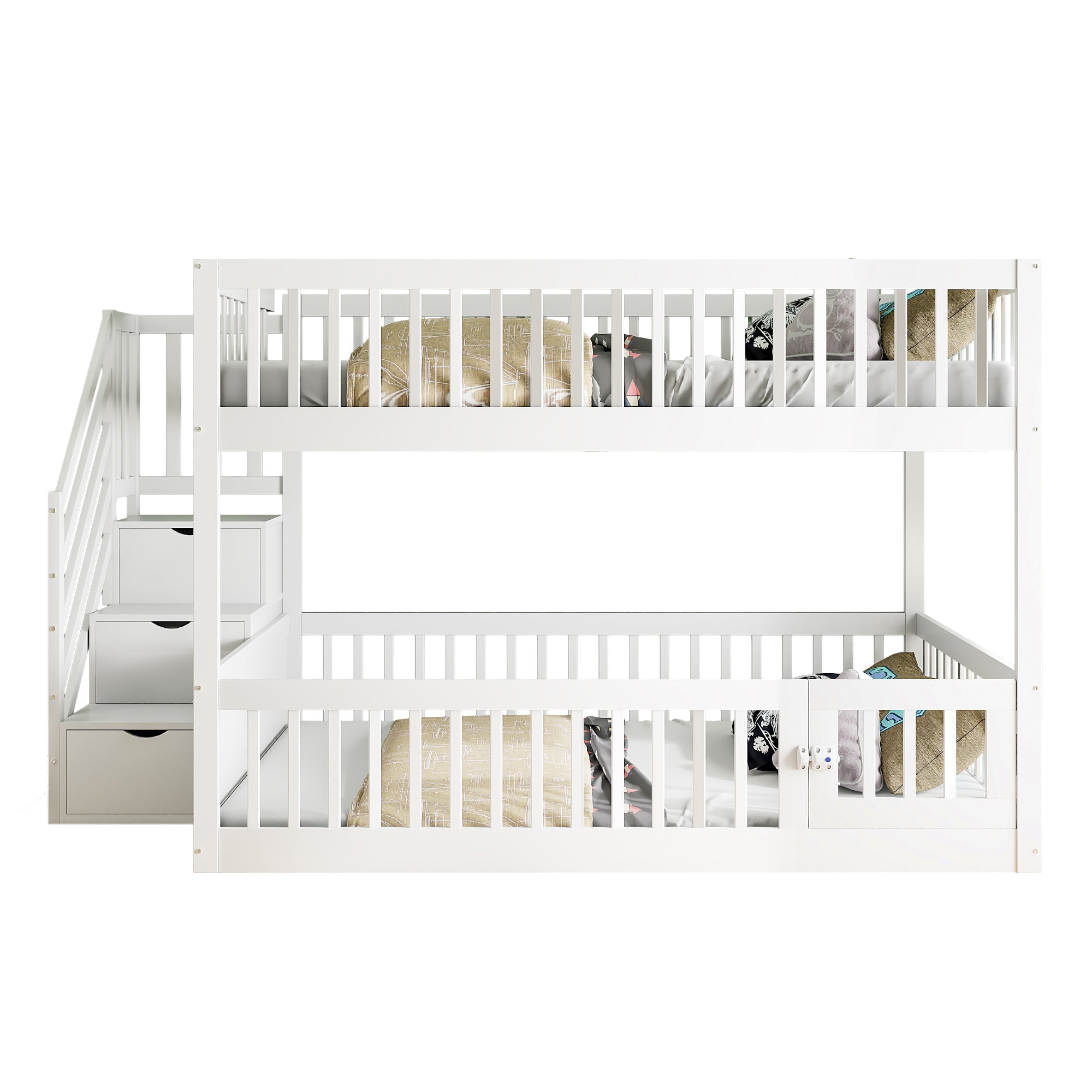 Logidon stapelbed 140x200 met trap en lades wit