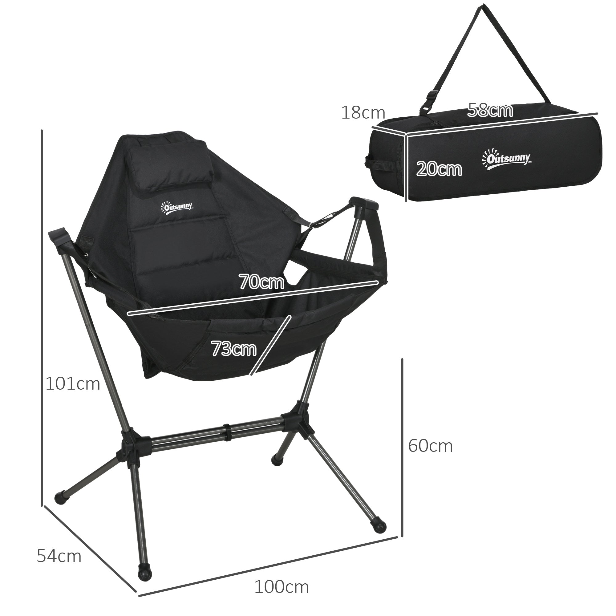 Logidon Hangmat Campingstoel Opvouwbaar tot 120kg Zwart Oxford