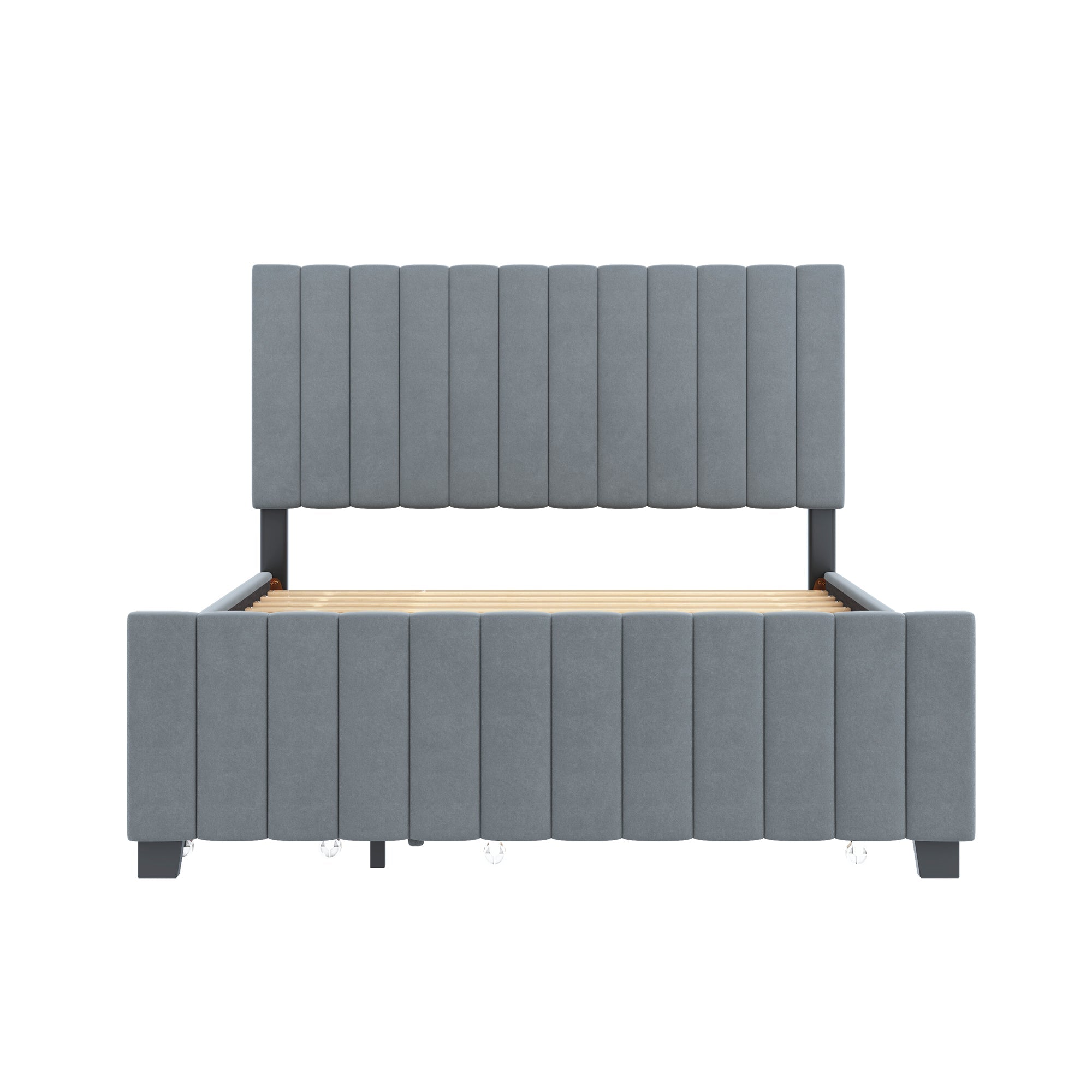 Logidon gestoffeerd bed 140x190 cm uitschuifbaar bed twee laden grijs fluweel