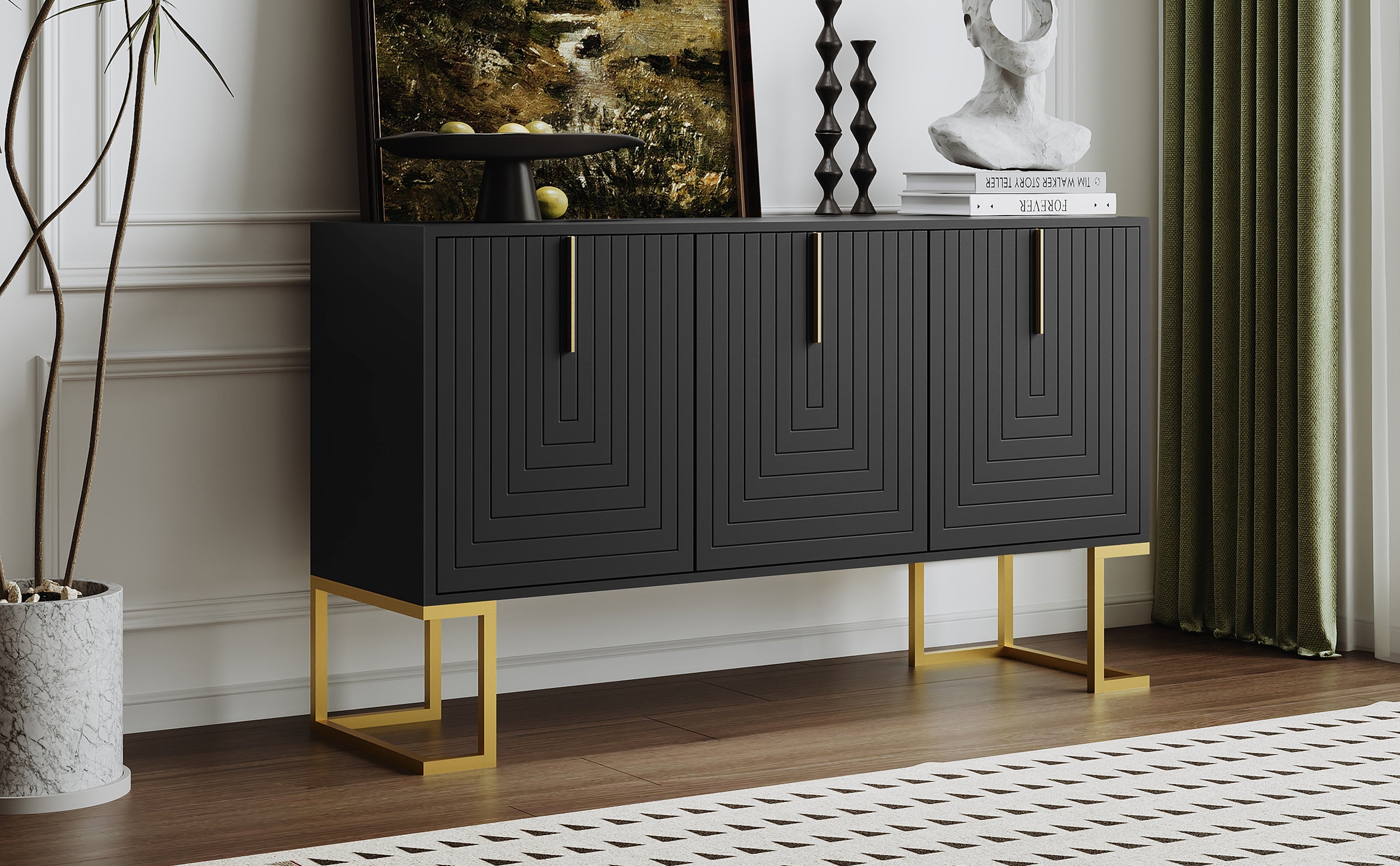 Logidon Dressoir 3 Deurs Zwart Met Verstelbare Planken